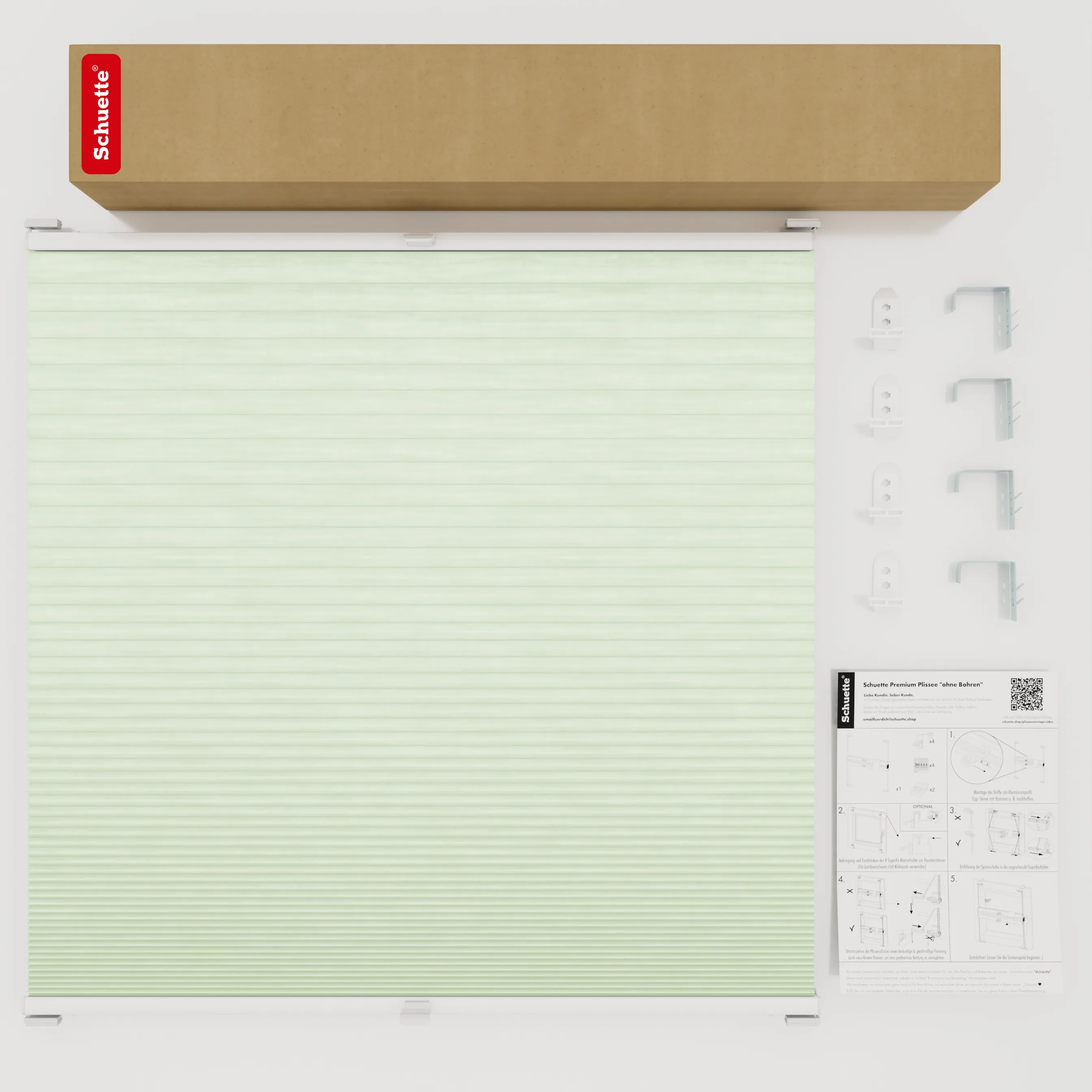 Schuette® Wabenplissee mit Bohren nach Maß • Suprafix "Double 2in1" Schraub- & Klemmhalter • Thermo x Honey Kollektion: Let’s Matcha! (Pastellgrün) • Profilfarbe: Weiß