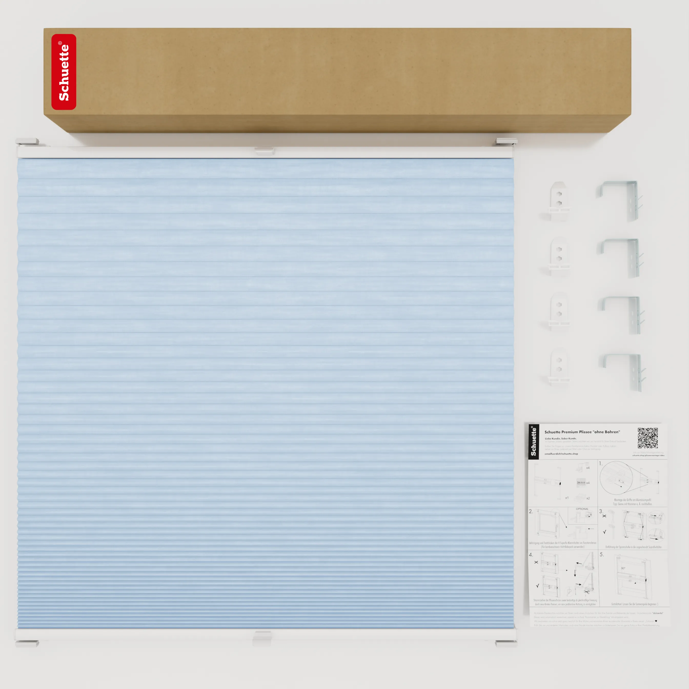 Schuette® Wabenplissee mit Bohren nach Maß • Suprafix "Double 2in1" Schraub- & Klemmhalter • Thermo x Honey Kollektion: Ice Pop (Hellblau) • Profilfarbe: Braun