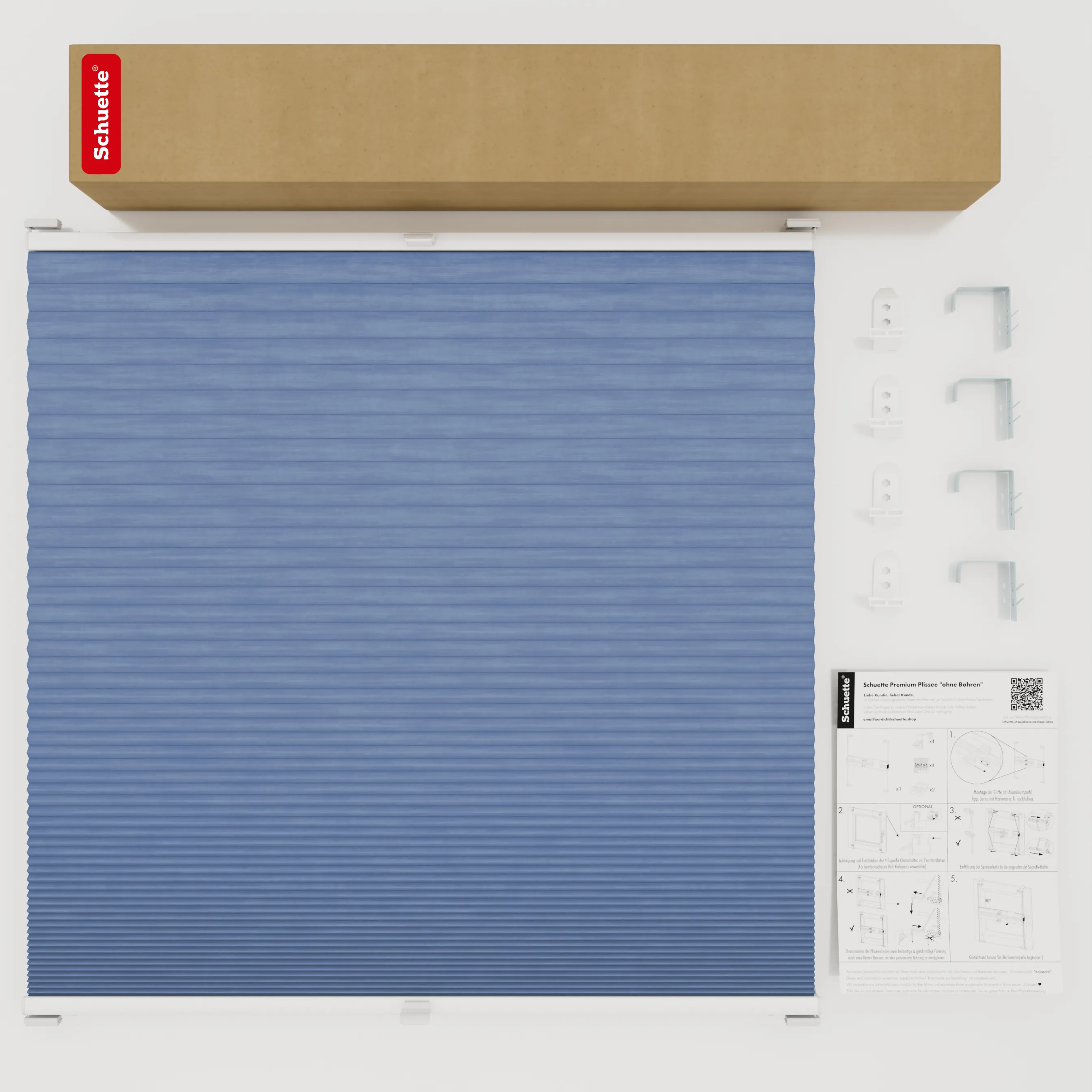 Schuette® Wabenplissee mit Bohren nach Maß • Suprafix "Double 2in1" Schraub- & Klemmhalter • Thermo x Honey Kollektion: Blue Velvet (Blau) • Profilfarbe: Eiche