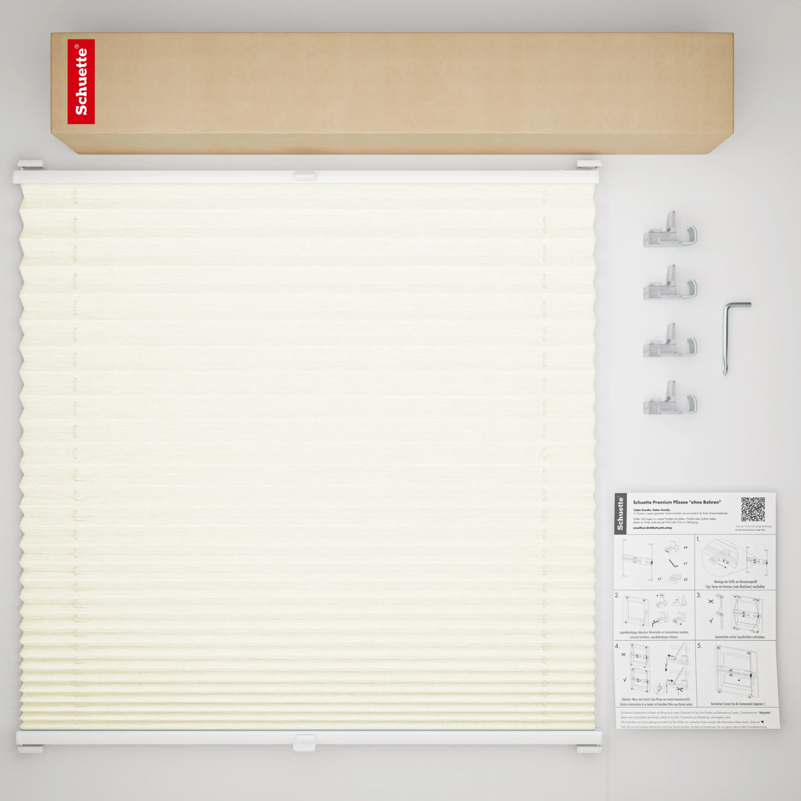 Schuette® Plissee ohne Bohren nach Maß • Suprafix Klemmhalter “Incognito X" • Dolomite Kollektion: Vanilla Sky (Beige) • Profilfarbe: Weiß