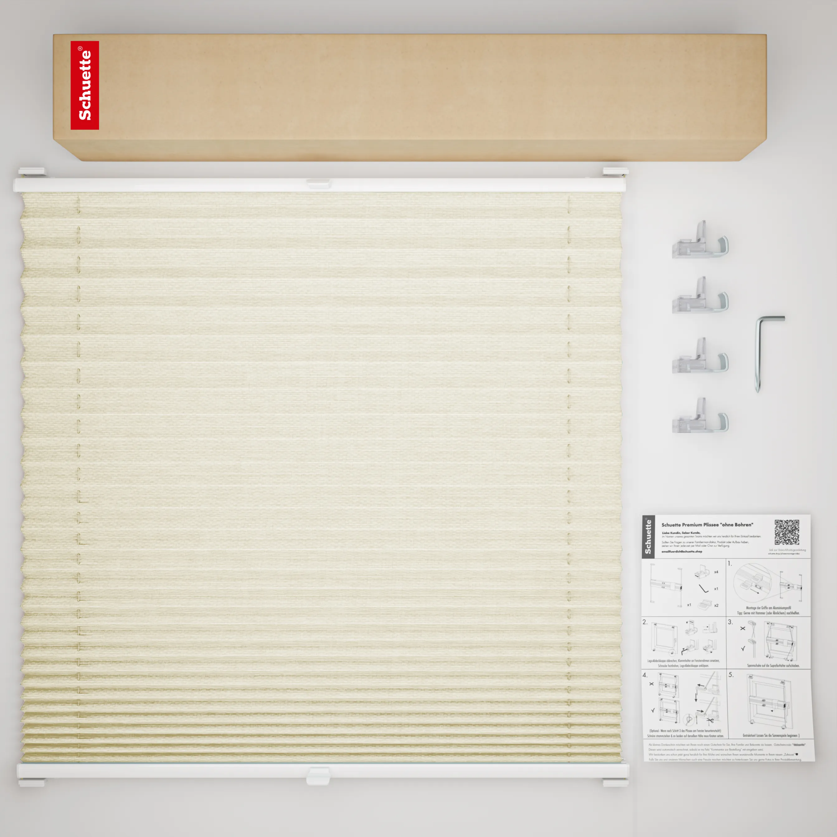 Schuette® Plissee ohne Bohren nach Maß • Suprafix Klemmhalter “Incognito X" • Dolomite Kollektion: Wet Stand (Beige) • Profilfarbe: Weiß