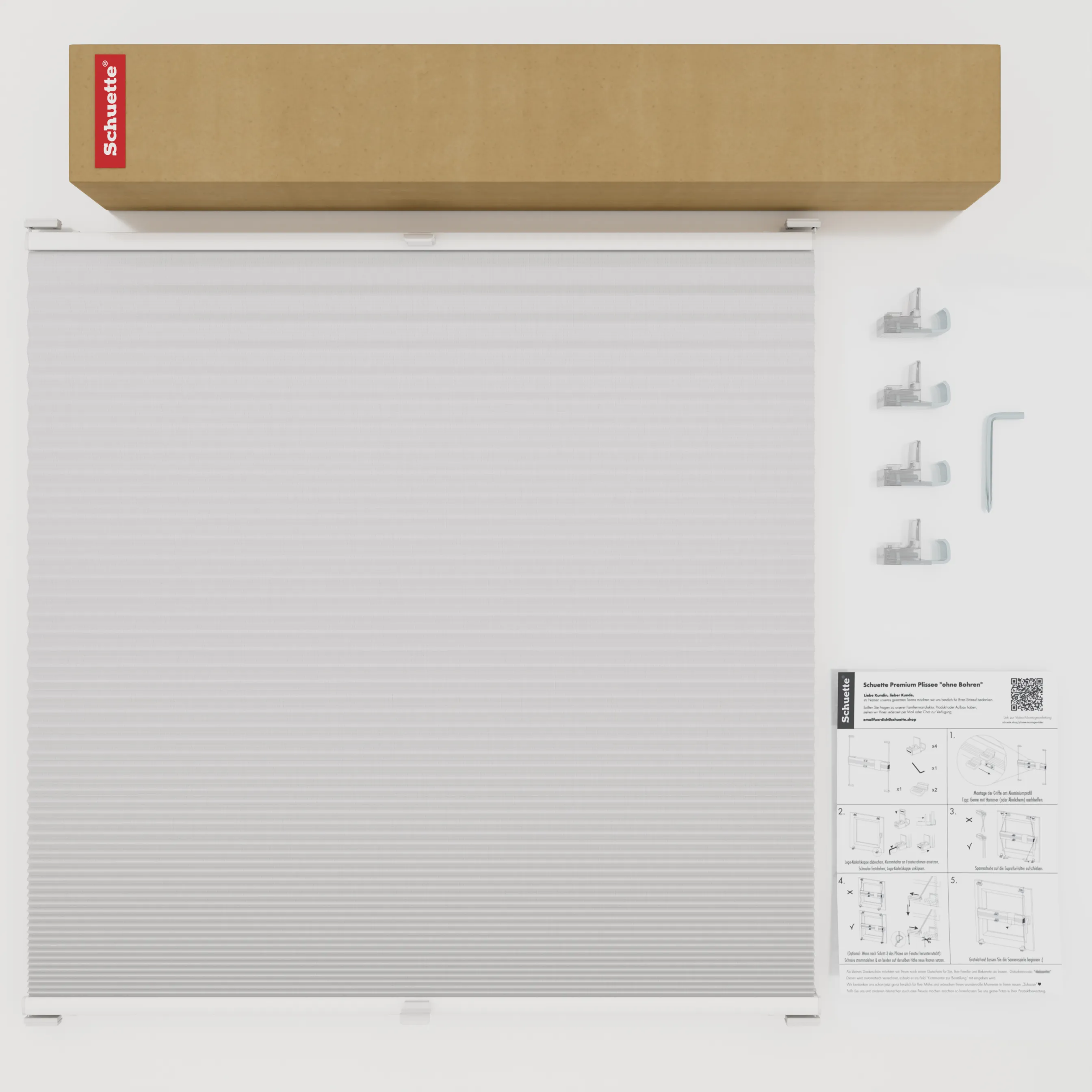 Schuette® Wabenplissee ohne Bohren nach Maß • Suprafix Klemmhalter “Incognito X" • Honey Kollektion: Gray-zy in Love (Pastellgrau) • Profilfarbe: Weiß