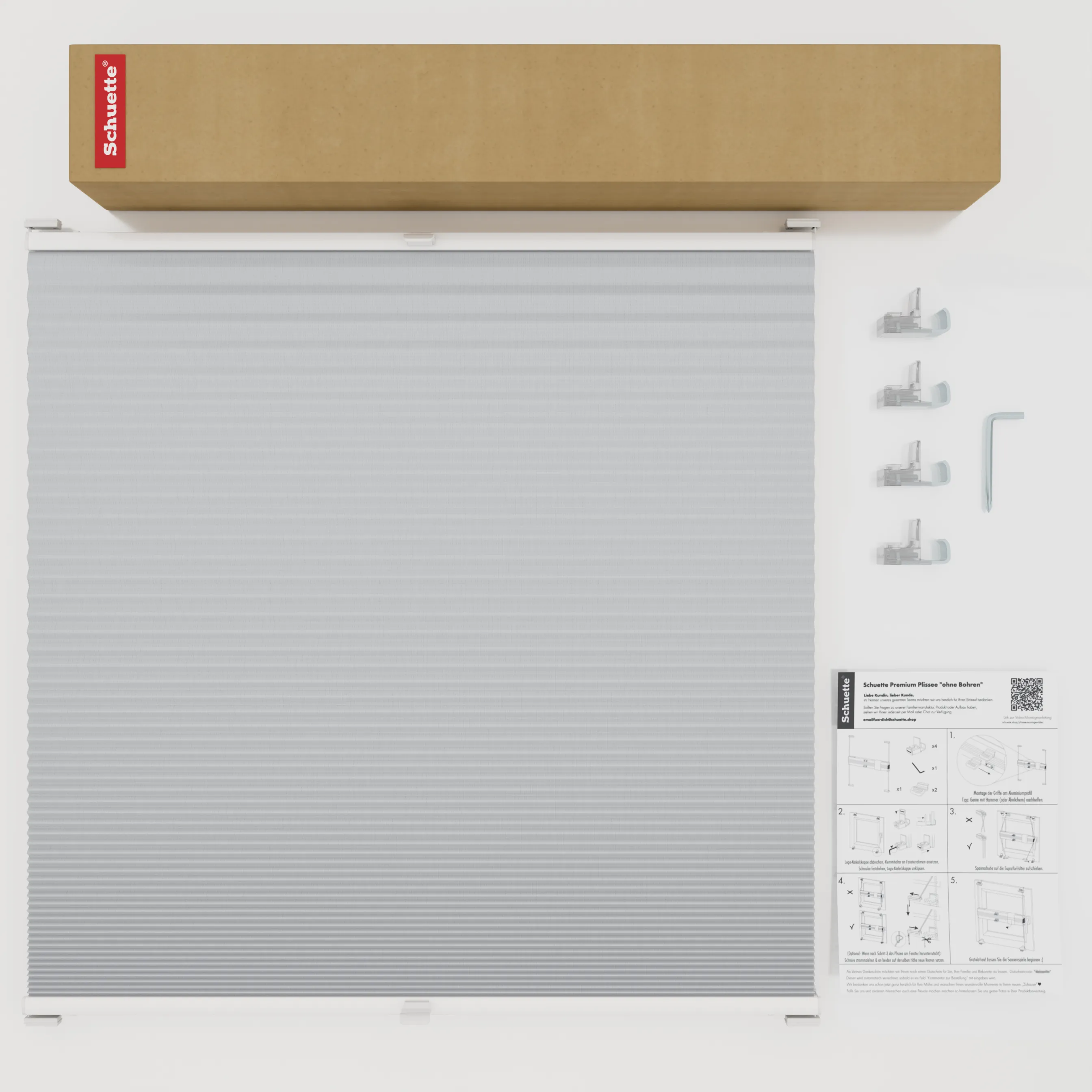 Schuette® Wabenplissee ohne Bohren nach Maß • Suprafix Klemmhalter “Incognito X" • Honey Kollektion: Skyfall (Hellgrau) • Profilfarbe: Eiche