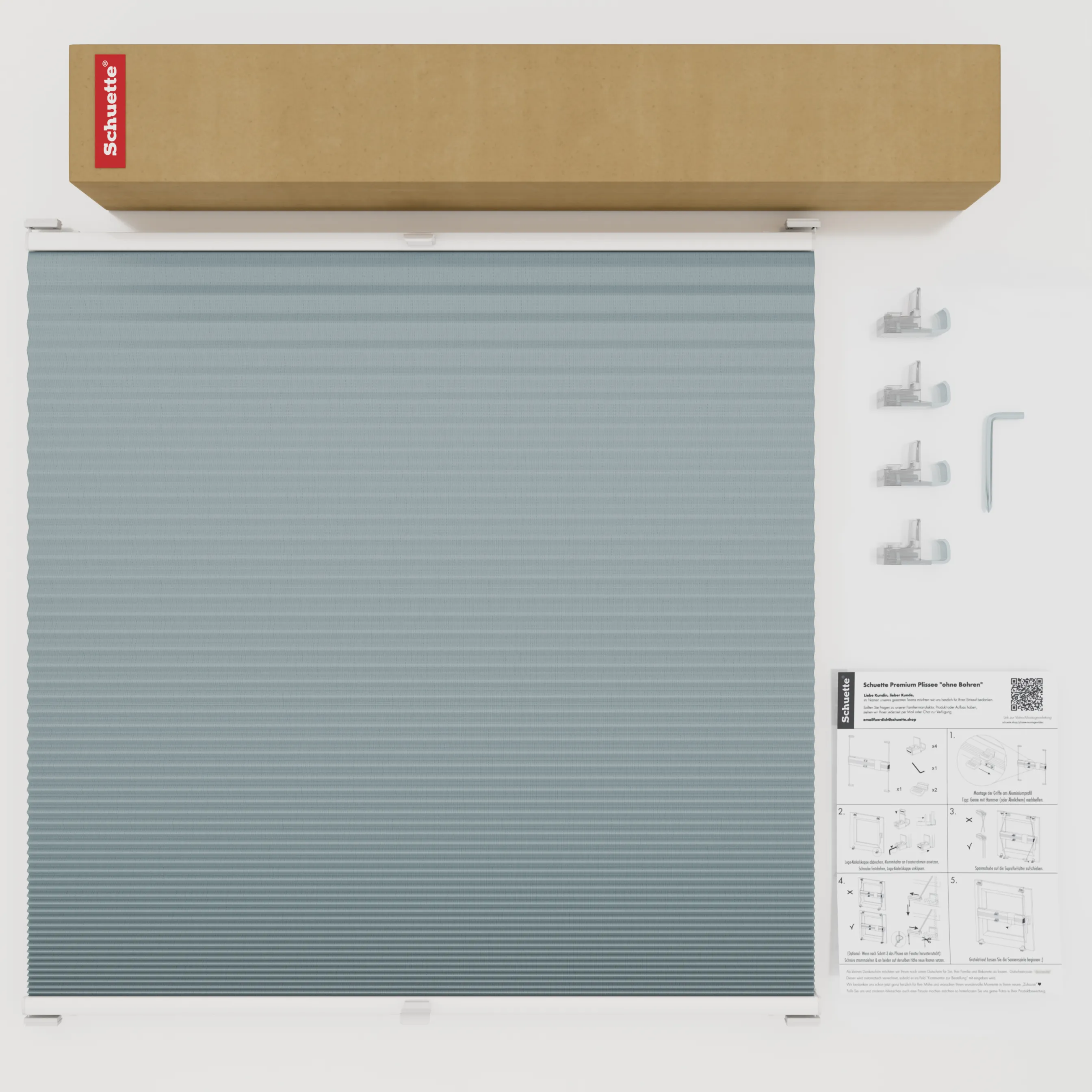 Schuette® Wabenplissee ohne Bohren nach Maß • Suprafix Klemmhalter “Incognito X" • Honey Kollektion: Cloud Nine (Pastellblau) • Profilfarbe: Braun