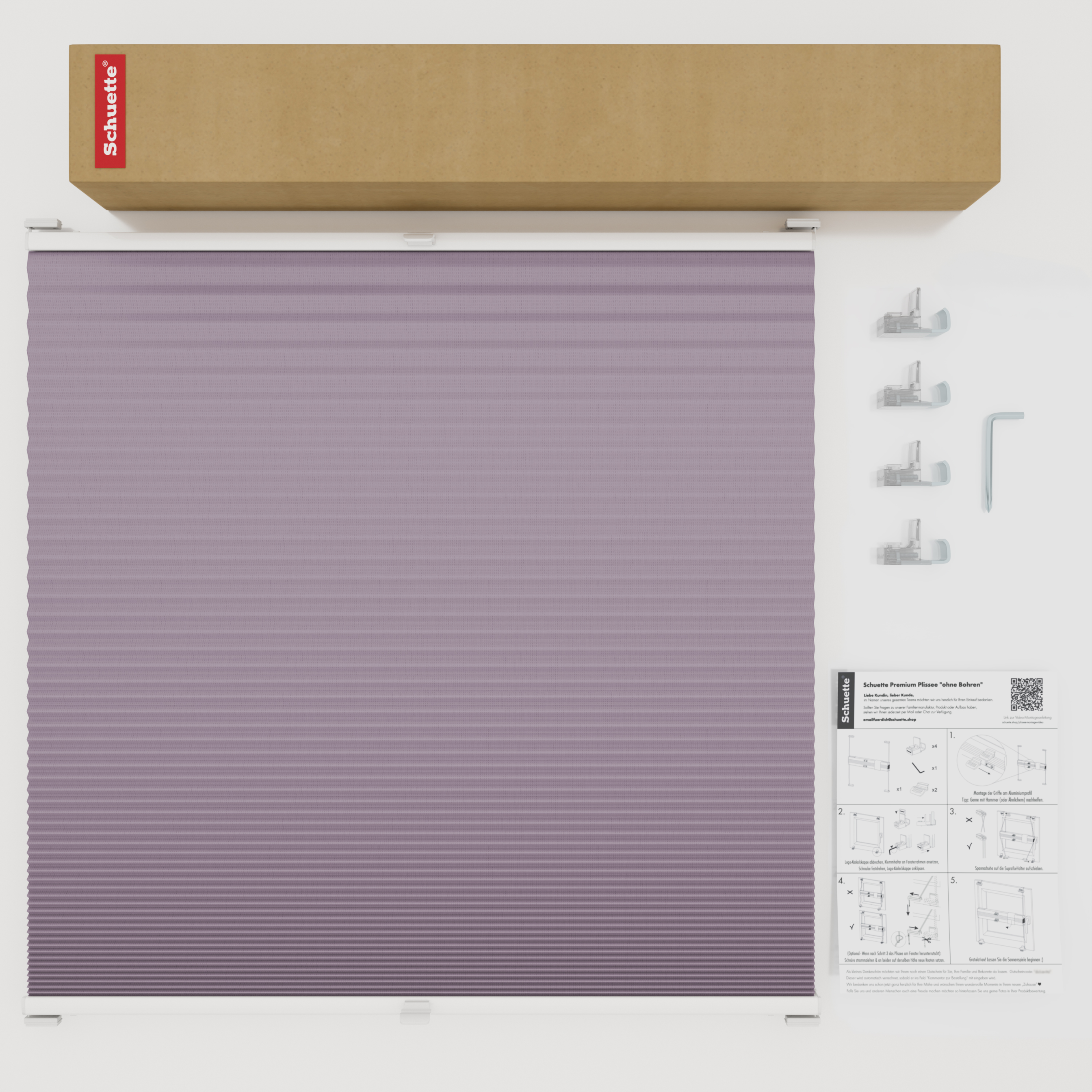 Schuette® Wabenplissee ohne Bohren nach Maß • Suprafix Klemmhalter “Incognito X" • Honey Kollektion: Sakura Sky (Pastelllila) • Profilfarbe: Anthrazit