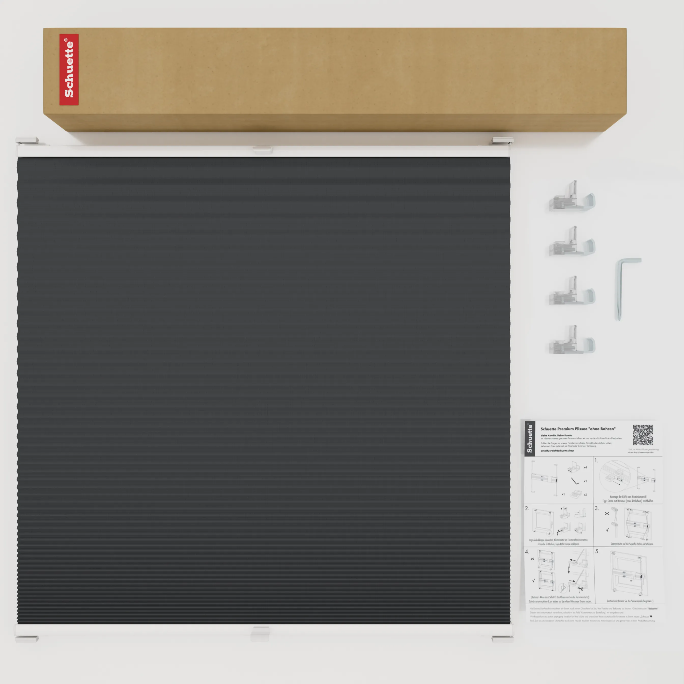 Schuette® Wabenplissee ohne Bohren nach Maß • Suprafix Klemmhalter “Incognito X" • Honey Kollektion: Night Rider (Anthrazit) • Profilfarbe: Braun