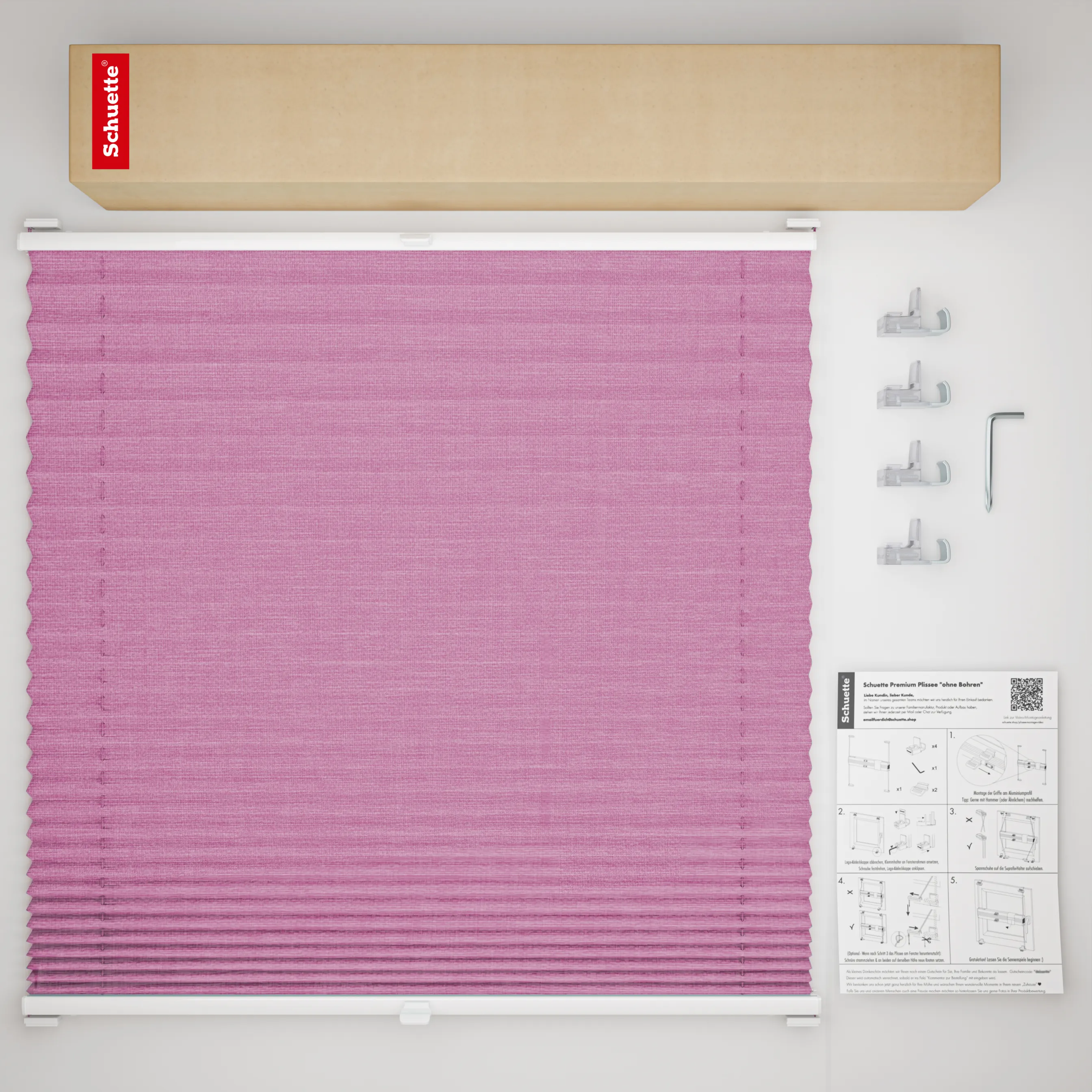 Schuette® Plissee ohne Bohren nach Maß • Suprafix Klemmhalter “Incognito X" • Melange Kollektion: Magic Pink (Rosa) • Profilfarbe: Eiche