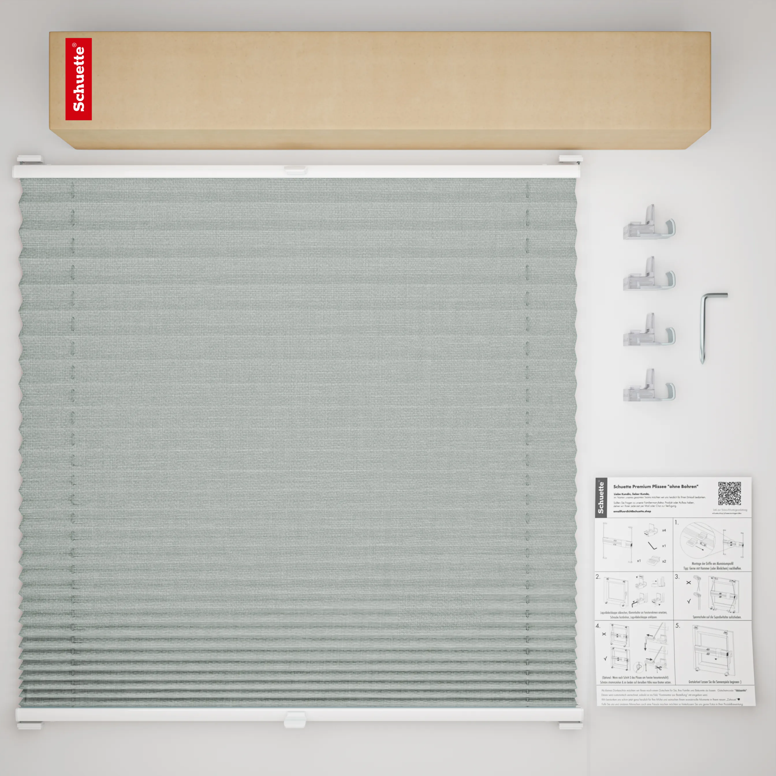 Schuette® Plissee ohne Bohren nach Maß • Suprafix Klemmhalter “Incognito X" • Melange Kollektion: On The Road (Grau) • Profilfarbe: Braun