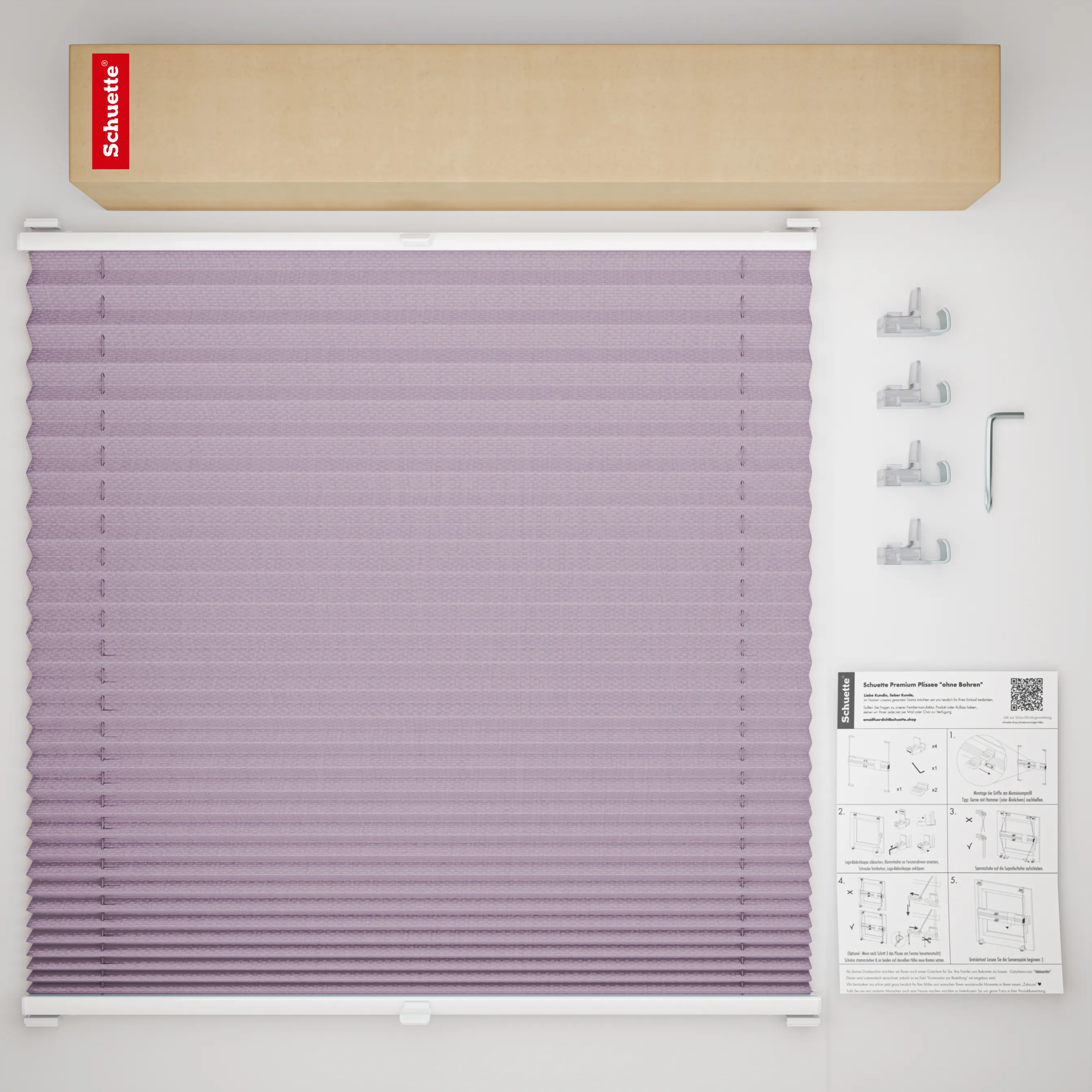 Schuette® Plissee ohne Bohren nach Maß • Suprafix Klemmhalter “Incognito X" • Thermo Kollektion: Pastel Grape (lila) • Profilfarbe: Weiß