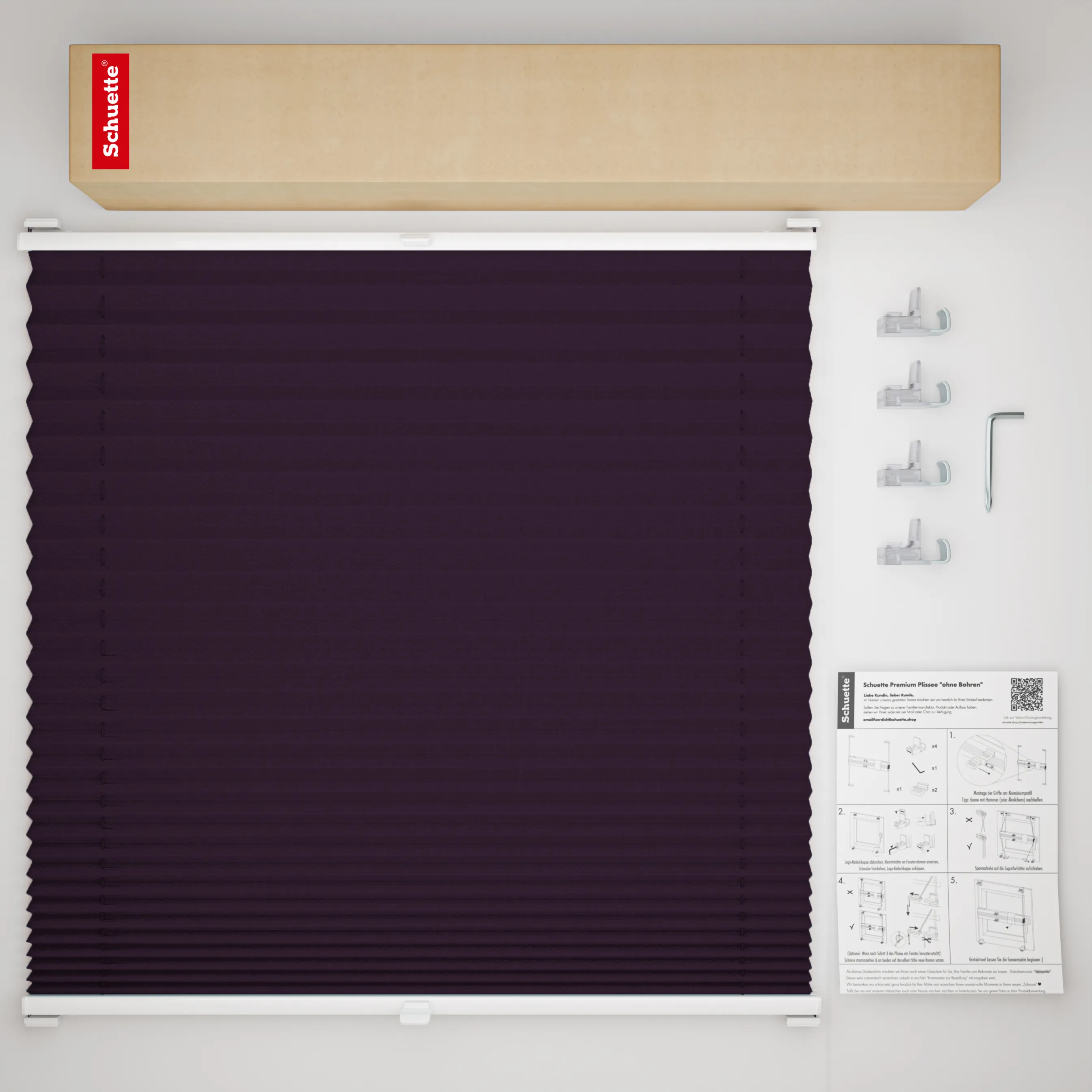 Schuette® Plissee ohne Bohren nach Maß • Suprafix Klemmhalter “Incognito X" • Thermo Kollektion: Violet Paradise (Violett) • Profilfarbe: Walnuss