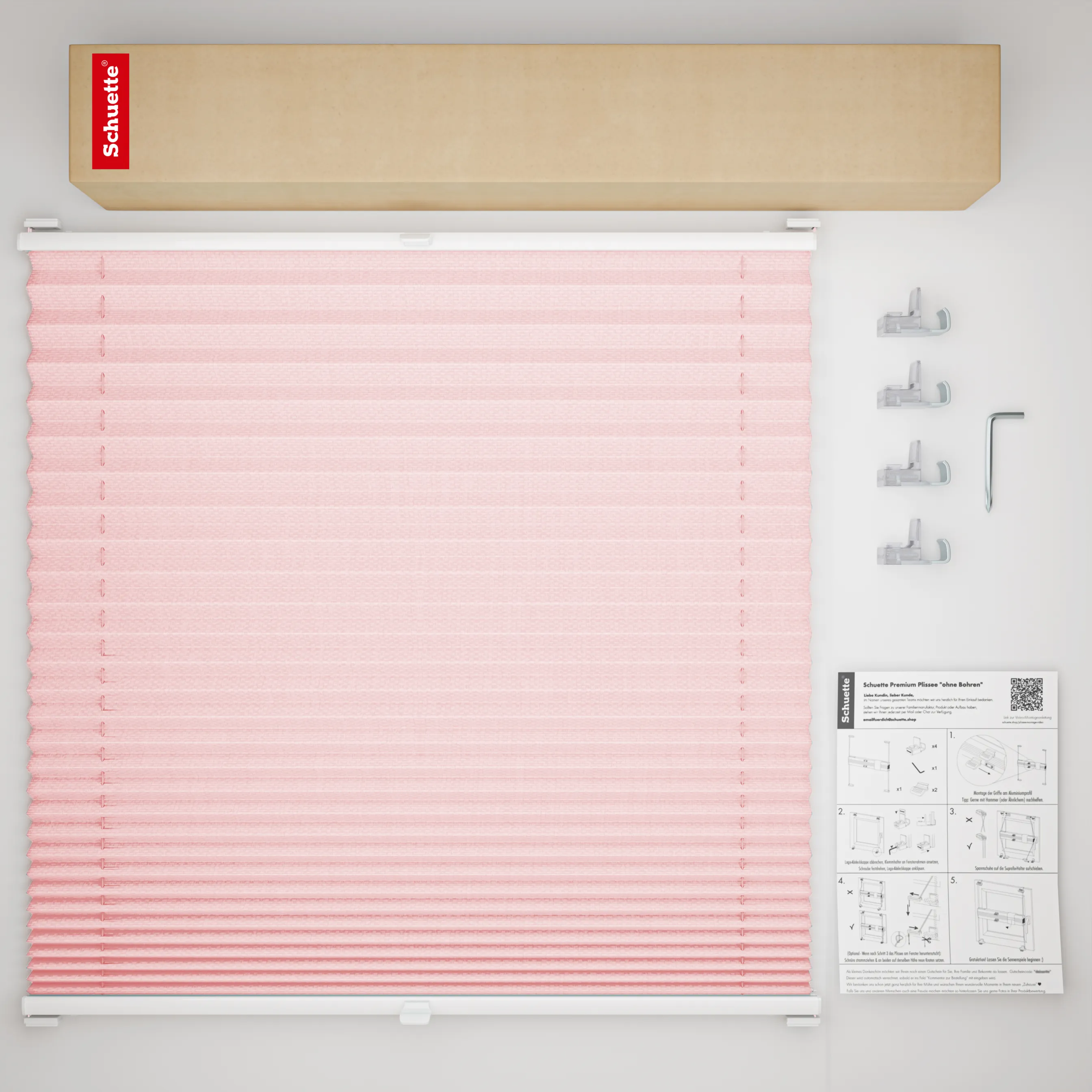 Schuette® Plissee ohne Bohren nach Maß • Suprafix Klemmhalter “Incognito X" • Thermo Kollektion: Rosewater (Rosa) • Profilfarbe: Weiß