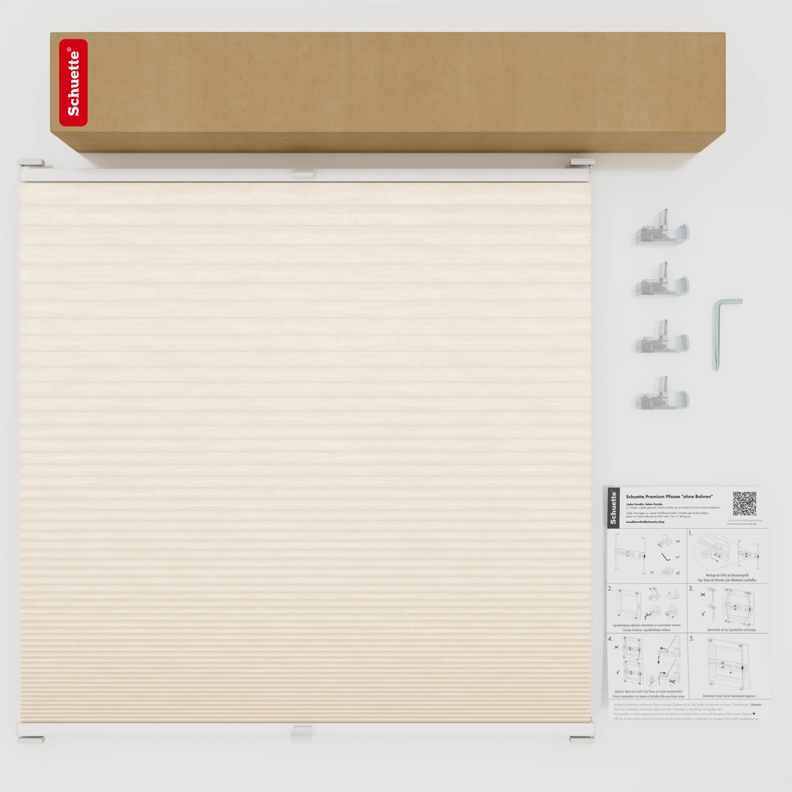 Schuette® Wabenplissee ohne Bohren nach Maß • Suprafix Klemmhalter “Incognito X" • Thermo x Honey Kollektion: Tahini cream (Creme) • Profilfarbe: Braun