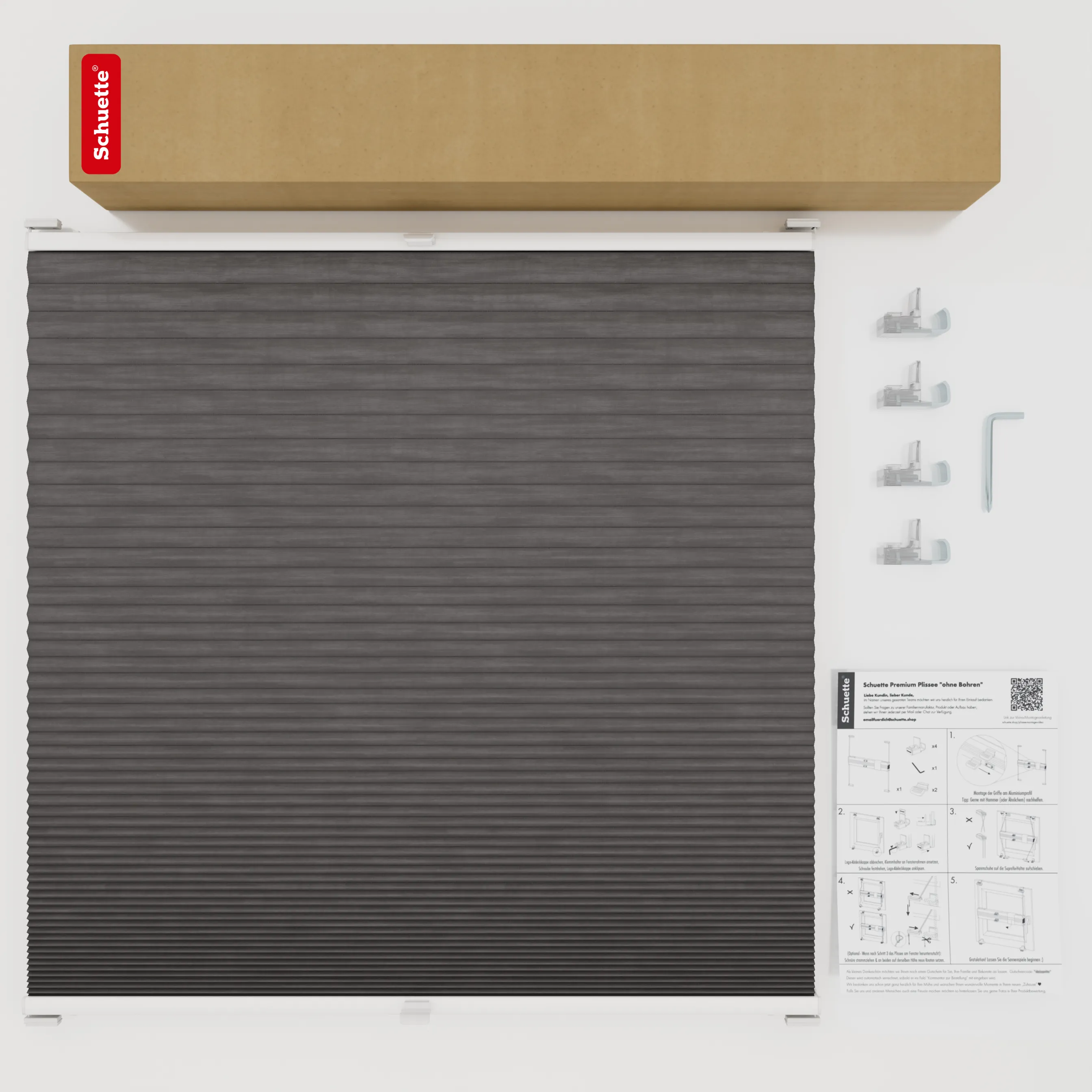 Schuette® Wabenplissee ohne Bohren nach Maß • Suprafix Klemmhalter “Incognito X" • Thermo x Honey Kollektion: Midnight Snack (Schwarz) • Profilfarbe: Eiche