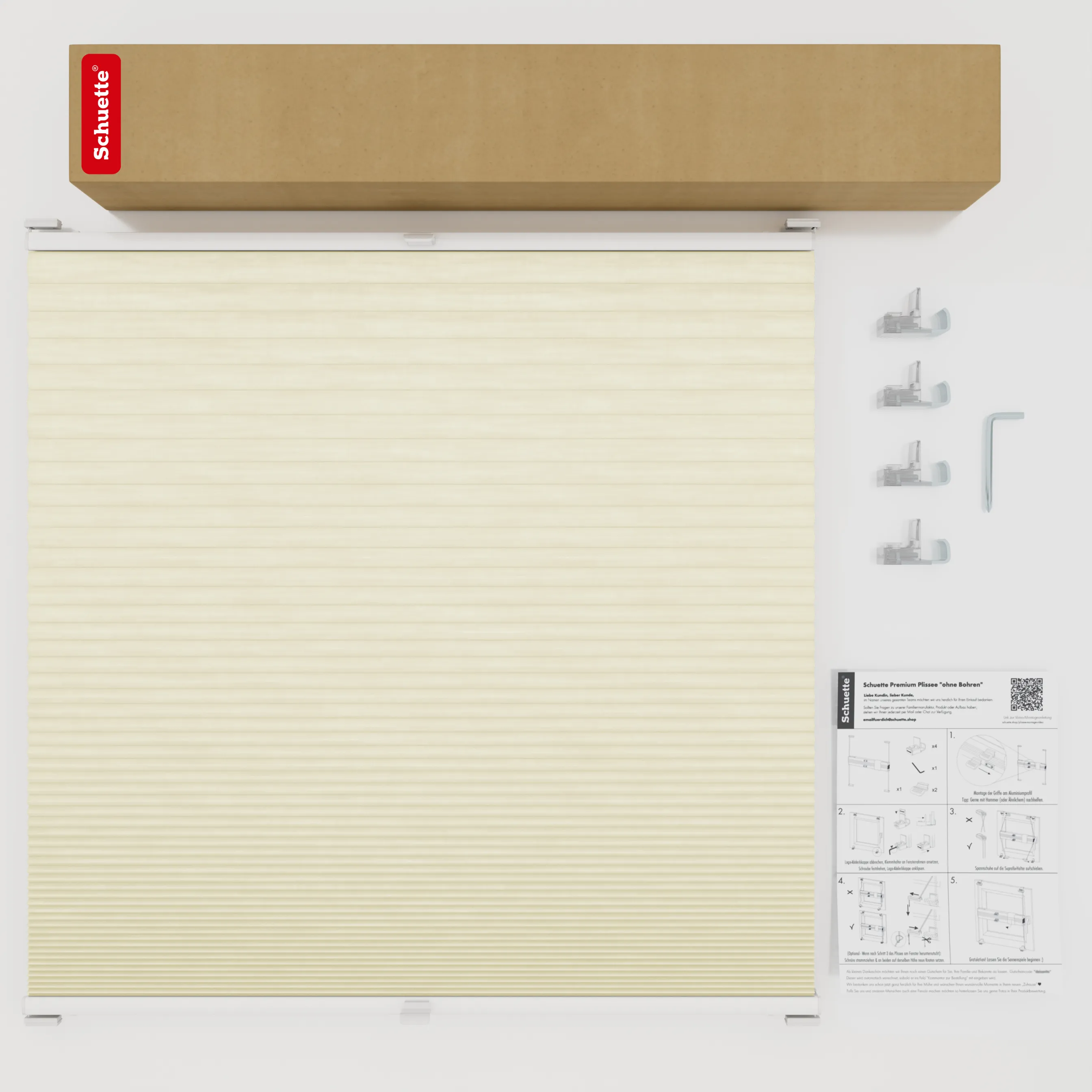 Schuette® Wabenplissee ohne Bohren nach Maß • Suprafix Klemmhalter “Incognito X" • Thermo x Honey Kollektion: Butterlight (Beige) • Profilfarbe: Anthrazit