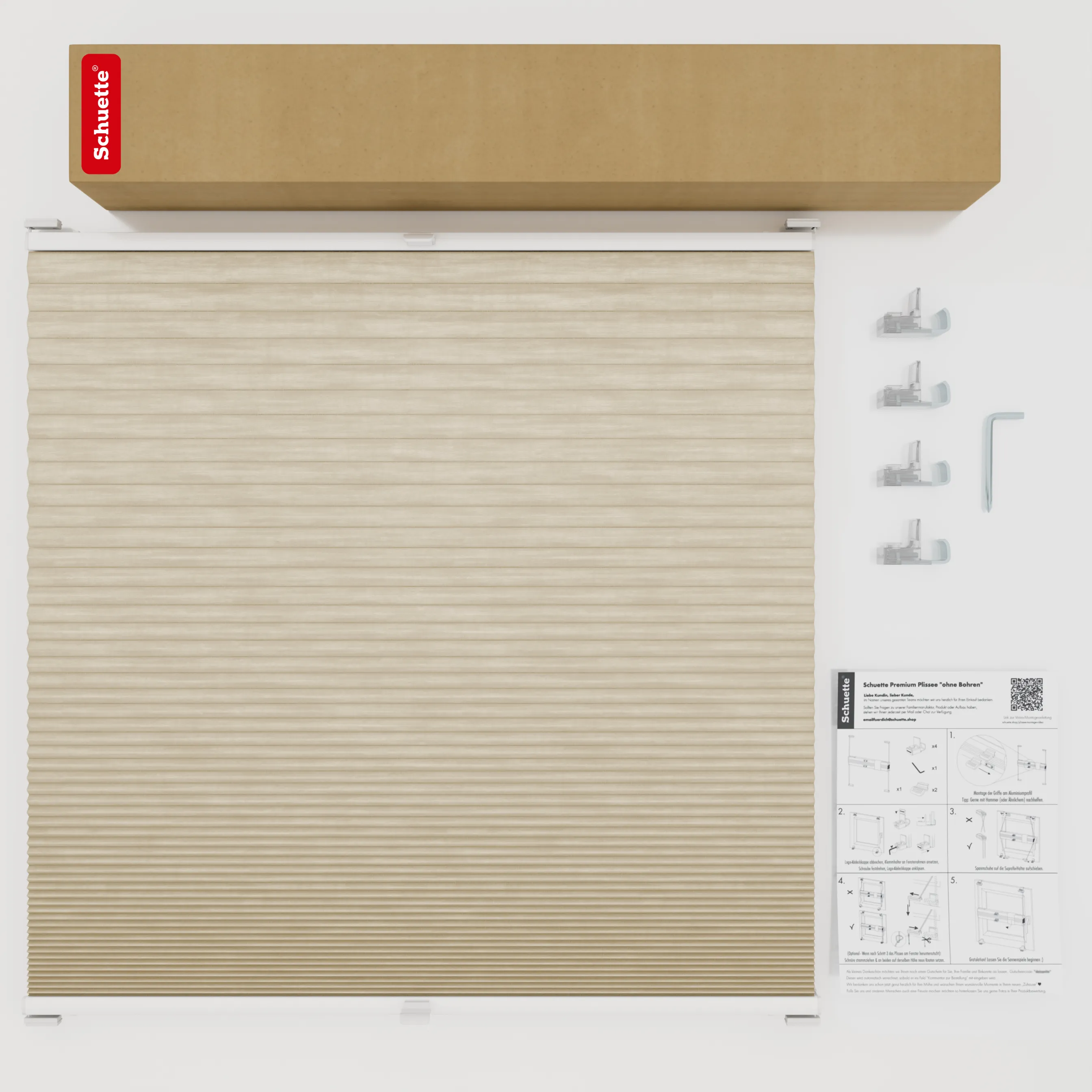 Schuette® Wabenplissee ohne Bohren nach Maß • Suprafix Klemmhalter “Incognito X" • Thermo x Honey Kollektion: Latte Mood (Sandbeige) • Profilfarbe: Walnuss