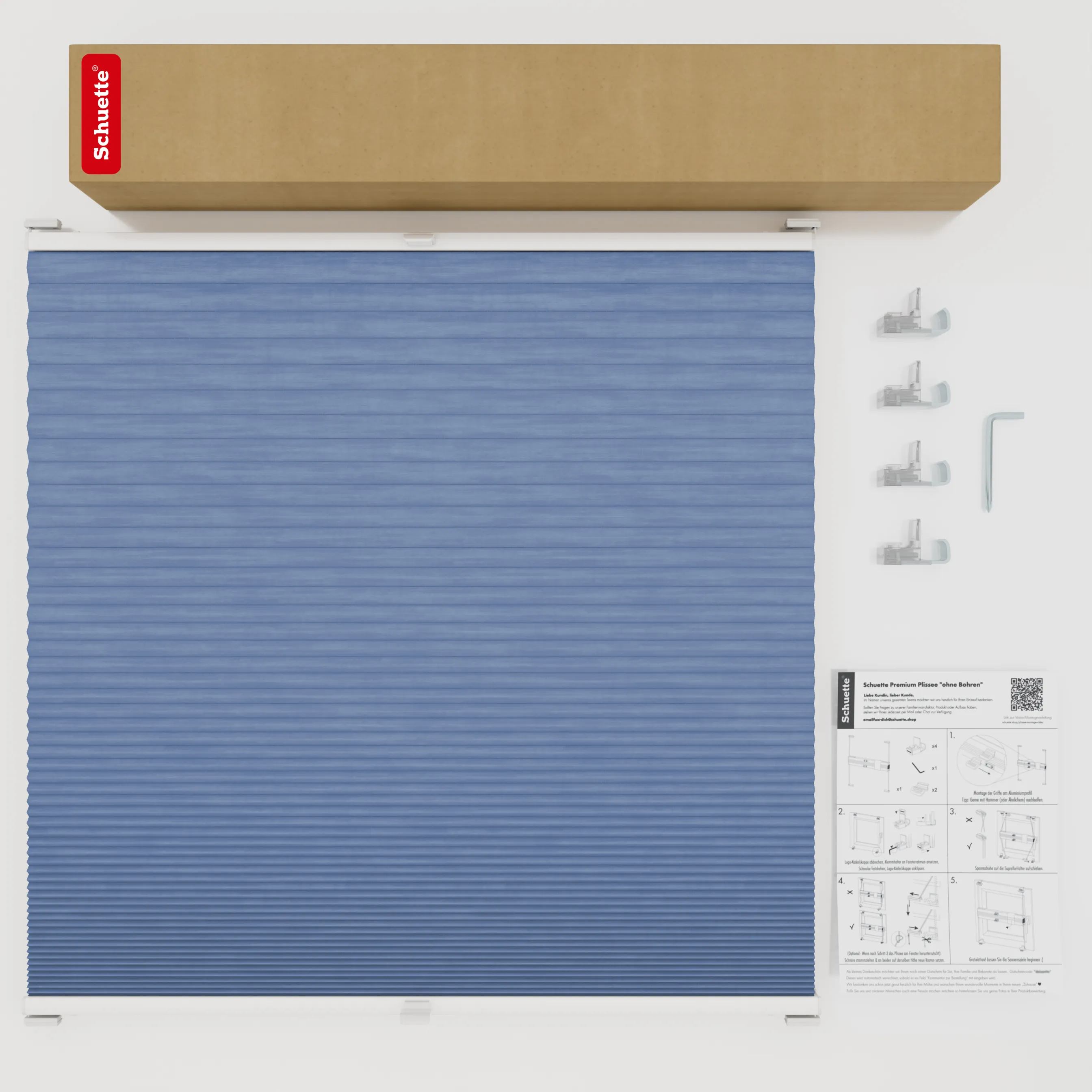 Schuette® Wabenplissee ohne Bohren nach Maß • Suprafix Klemmhalter “Incognito X" • Thermo x Honey Kollektion: Blue Velvet (Blau) • Profilfarbe: Eiche