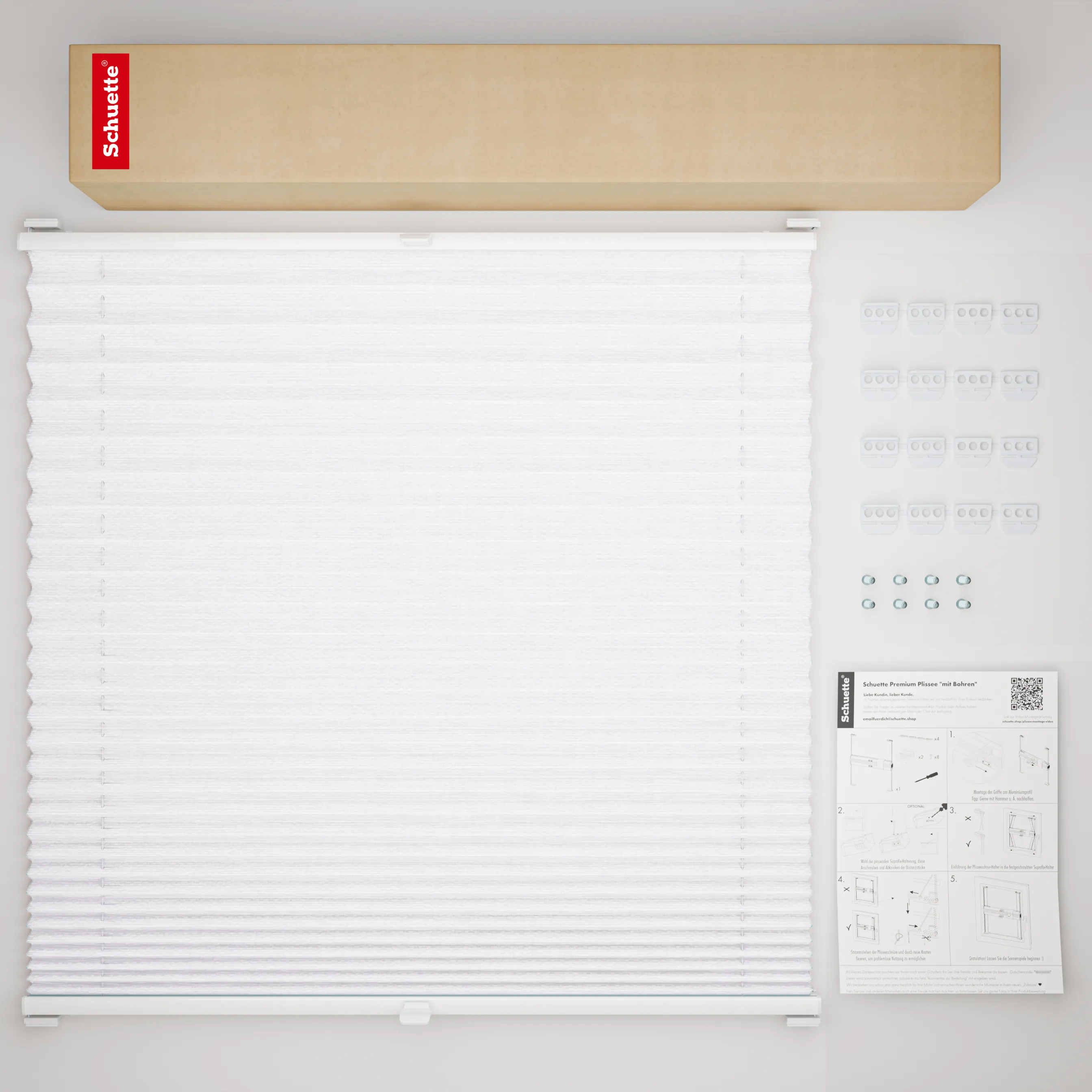 Schuette® Plissee mit Bohren nach Maß • Suprafix Halterungen “Mit Bohren” • Dolomite Kollektion: Cold Morning (Grau) • Profilfarbe: Anthrazit