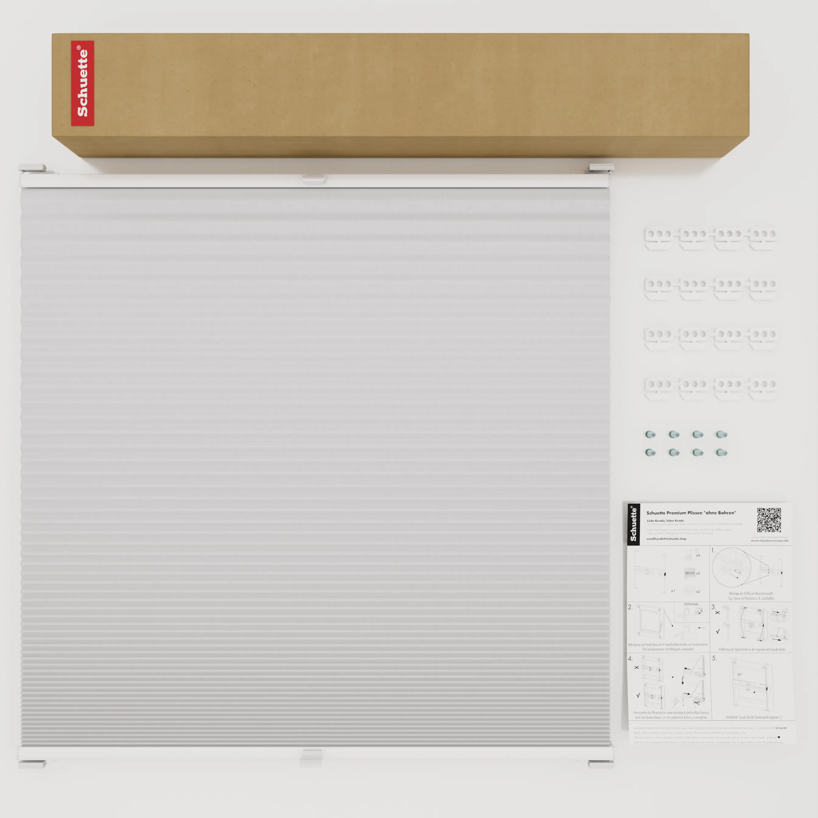 Schuette® Wabenplissee mit Bohren nach Maß • Suprafix Halterungen “Mit Bohren” • Honey Kollektion: Gray-zy in Love (Pastellgrau) • Profilfarbe: Weiß