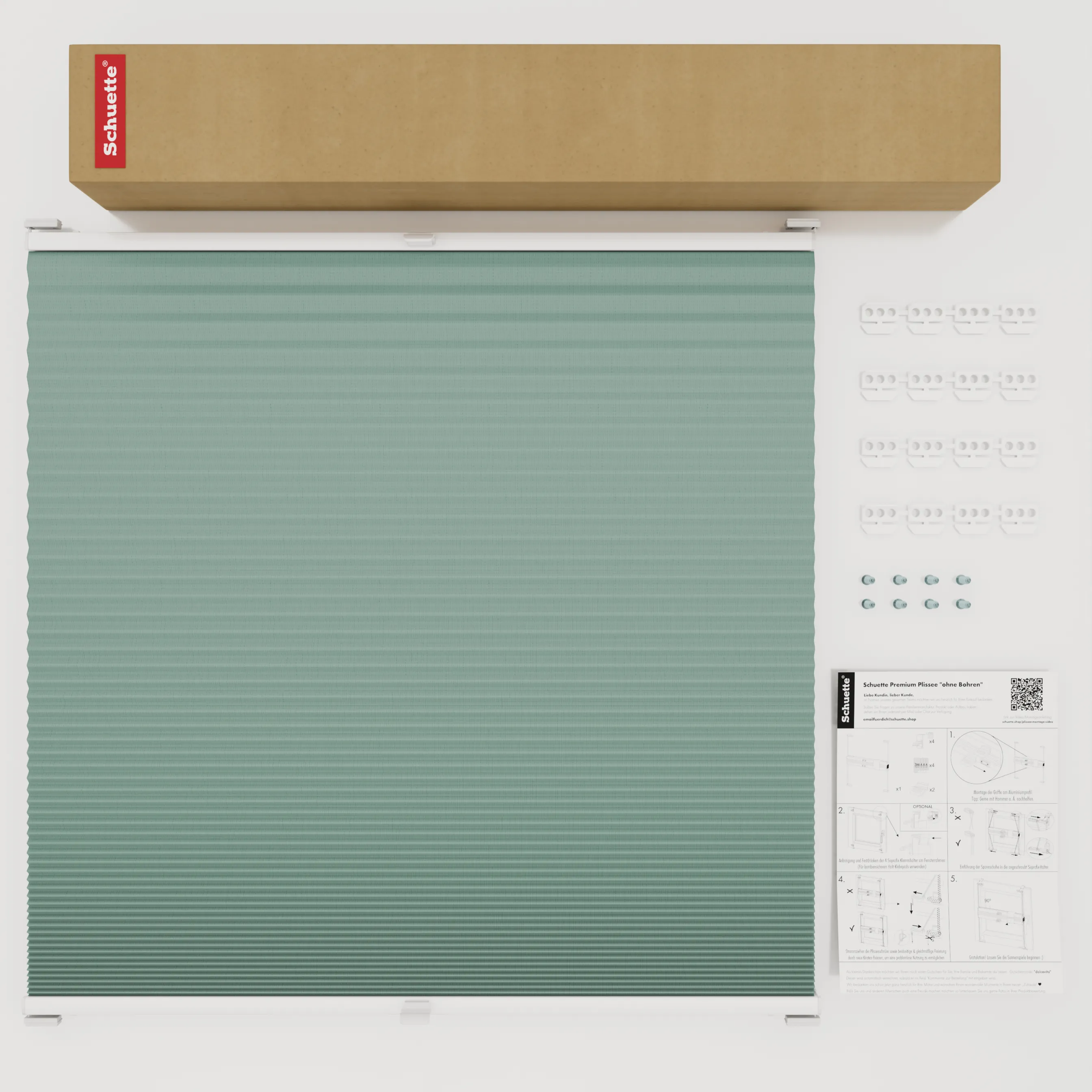 Schuette® Wabenplissee mit Bohren nach Maß • Suprafix Halterungen “Mit Bohren” • Honey Kollektion: Wicked Emerald (Blassgrün) • Profilfarbe: Anthrazit