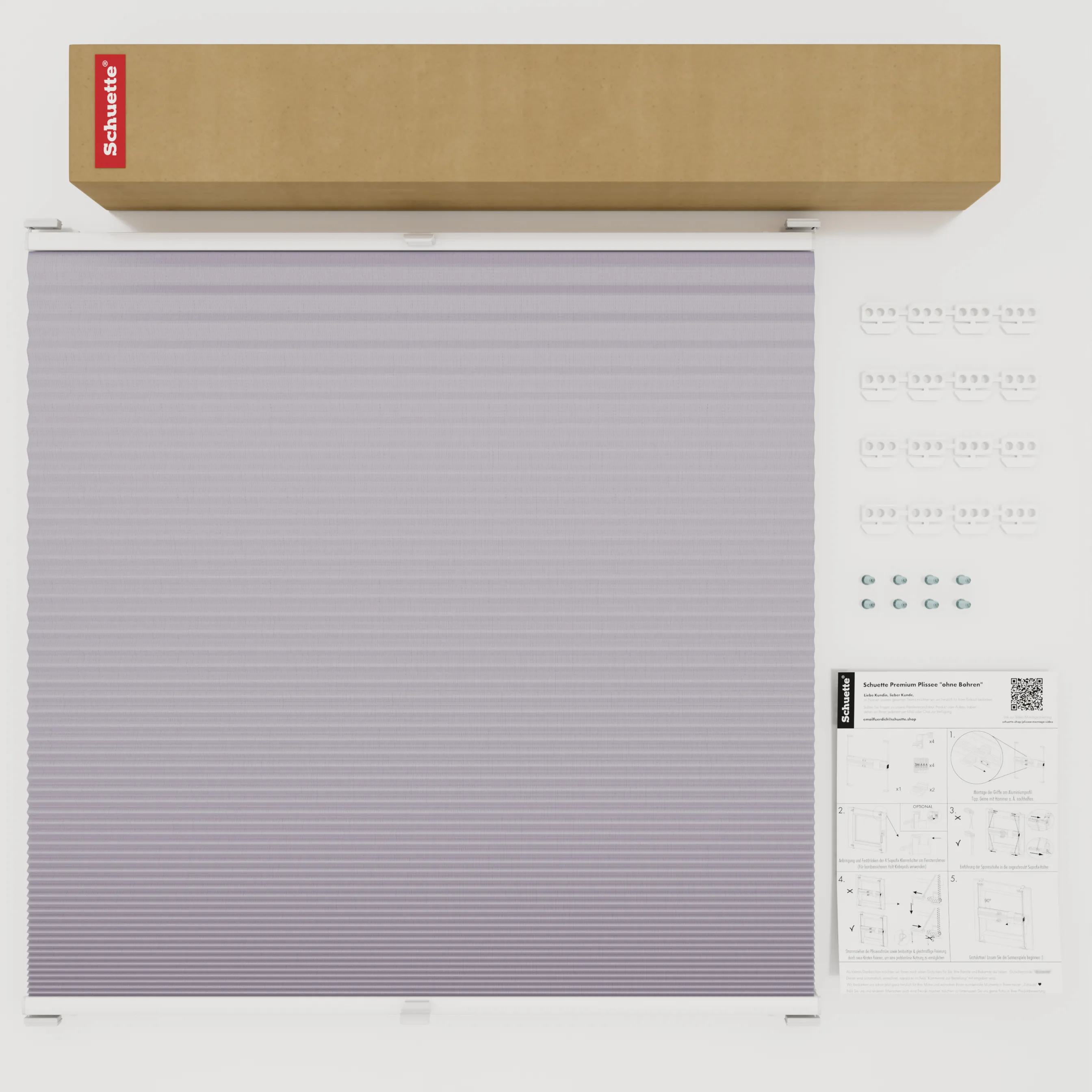 Schuette® Wabenplissee mit Bohren nach Maß • Suprafix Halterungen “Mit Bohren” • Honey Kollektion: Sakura Sky (Pastelllila) • Profilfarbe: Weiß