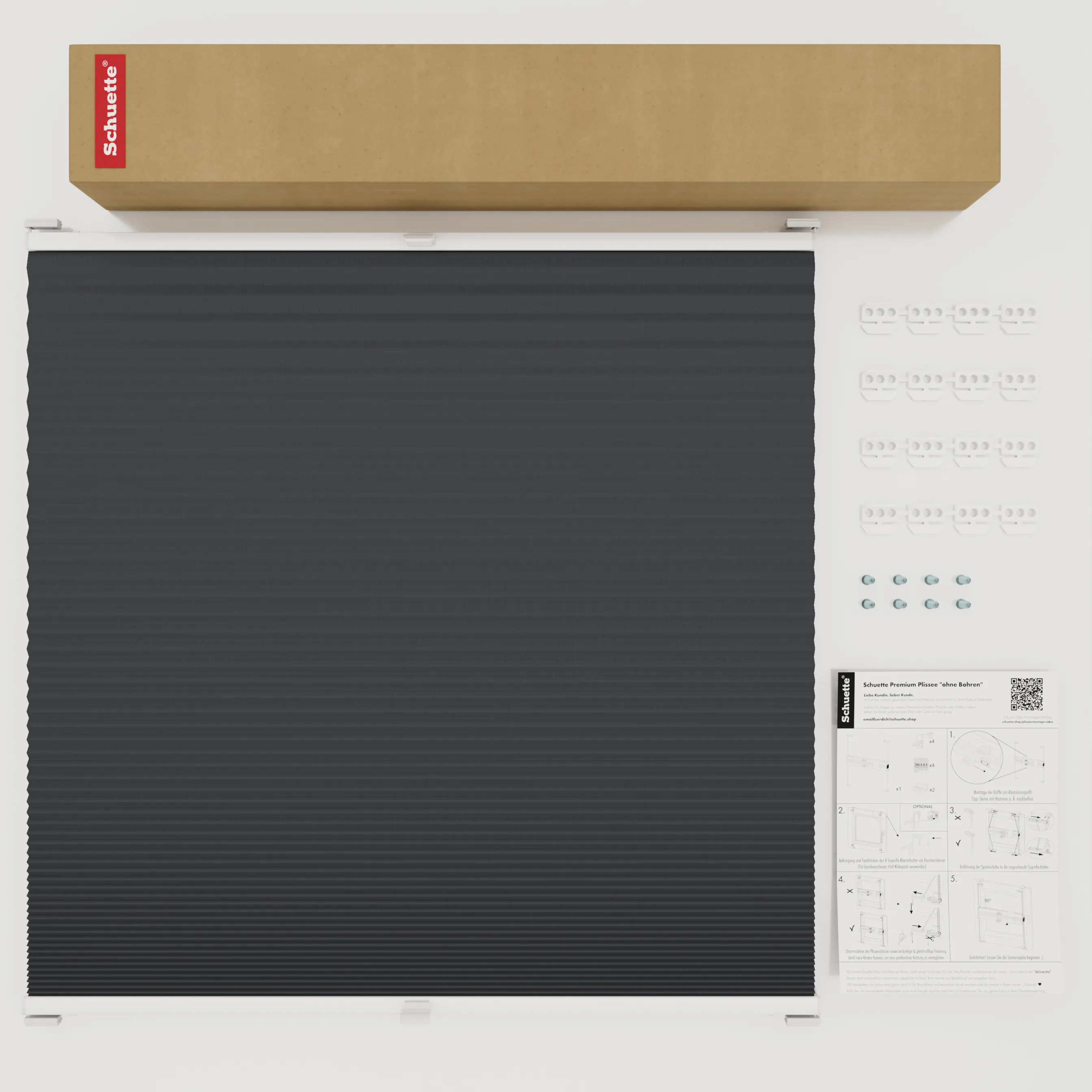 Schuette® Wabenplissee mit Bohren nach Maß • Suprafix Halterungen “Mit Bohren” • Honey Kollektion: Night Rider (Anthrazit) • Profilfarbe: Walnuss