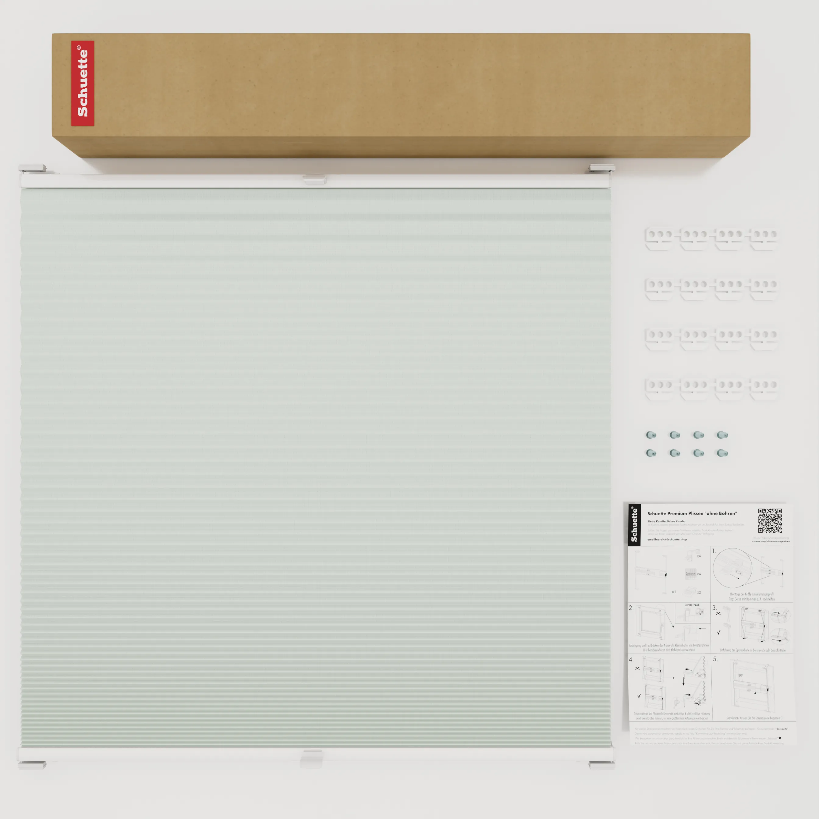 Schuette® Wabenplissee mit Bohren nach Maß • Suprafix Halterungen “Mit Bohren” • Honey Kollektion: Tinkerbell Twinkle (Pastellgrün) • Profilfarbe: Walnuss