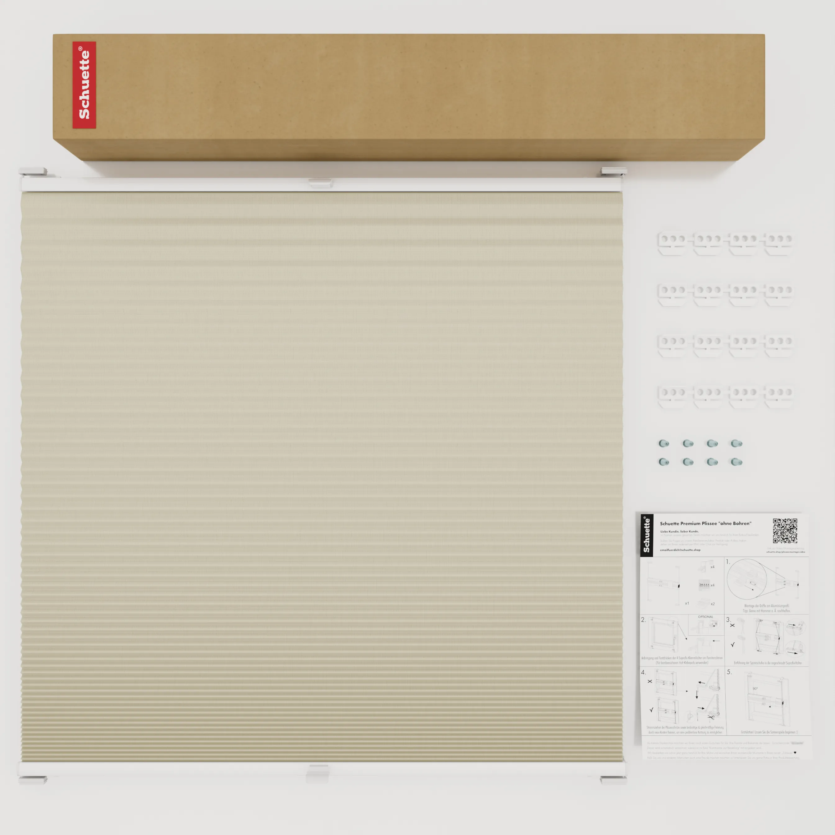 Schuette® Wabenplissee mit Bohren nach Maß • Suprafix Halterungen “Mit Bohren” • Honey Kollektion: Belgian Waffle (Creme) • Profilfarbe: Silber