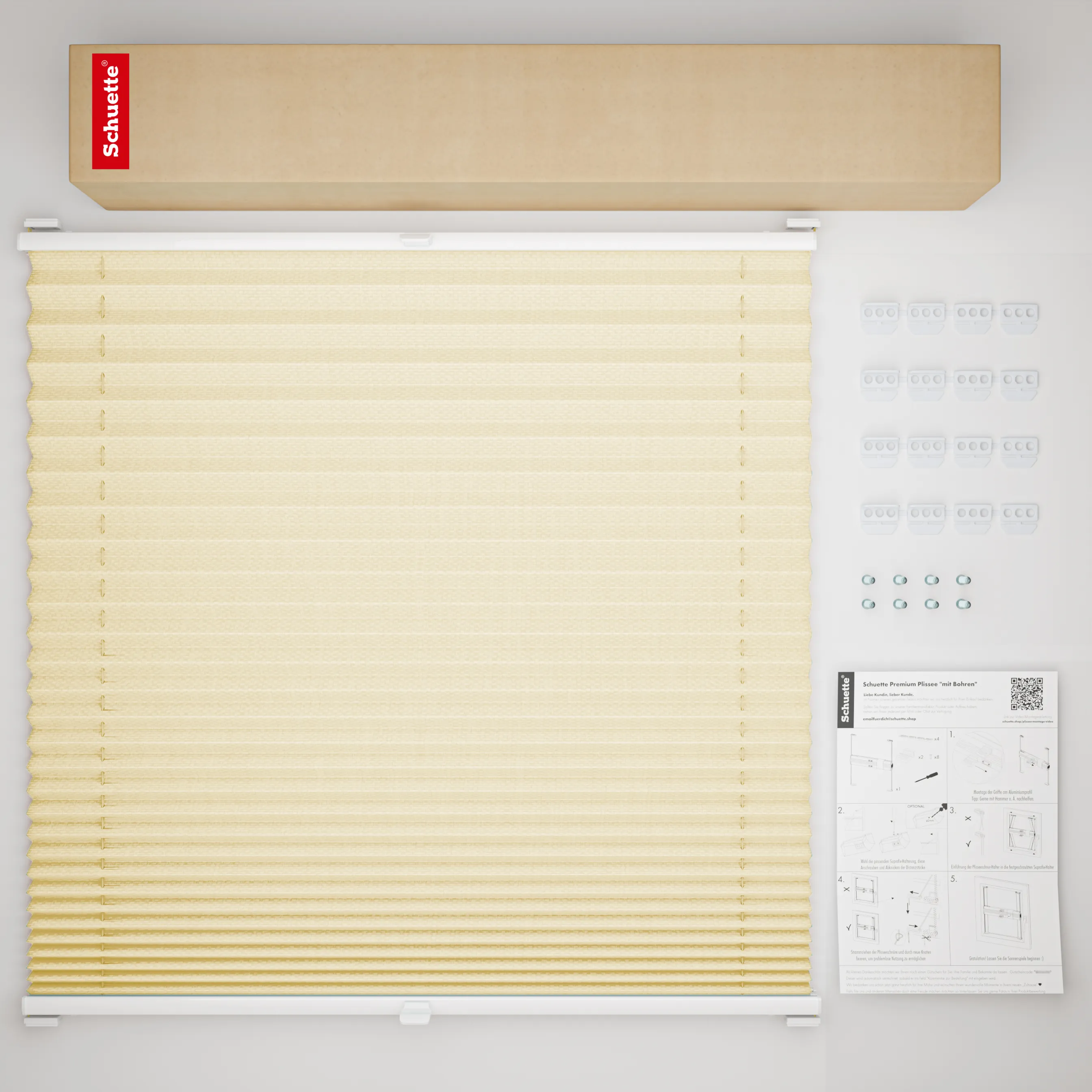 Schuette® Plissee mit Bohren nach Maß • Suprafix Halterungen “Mit Bohren” • Premium Kollektion: Sahara's Sand • Profilfarbe: Eiche