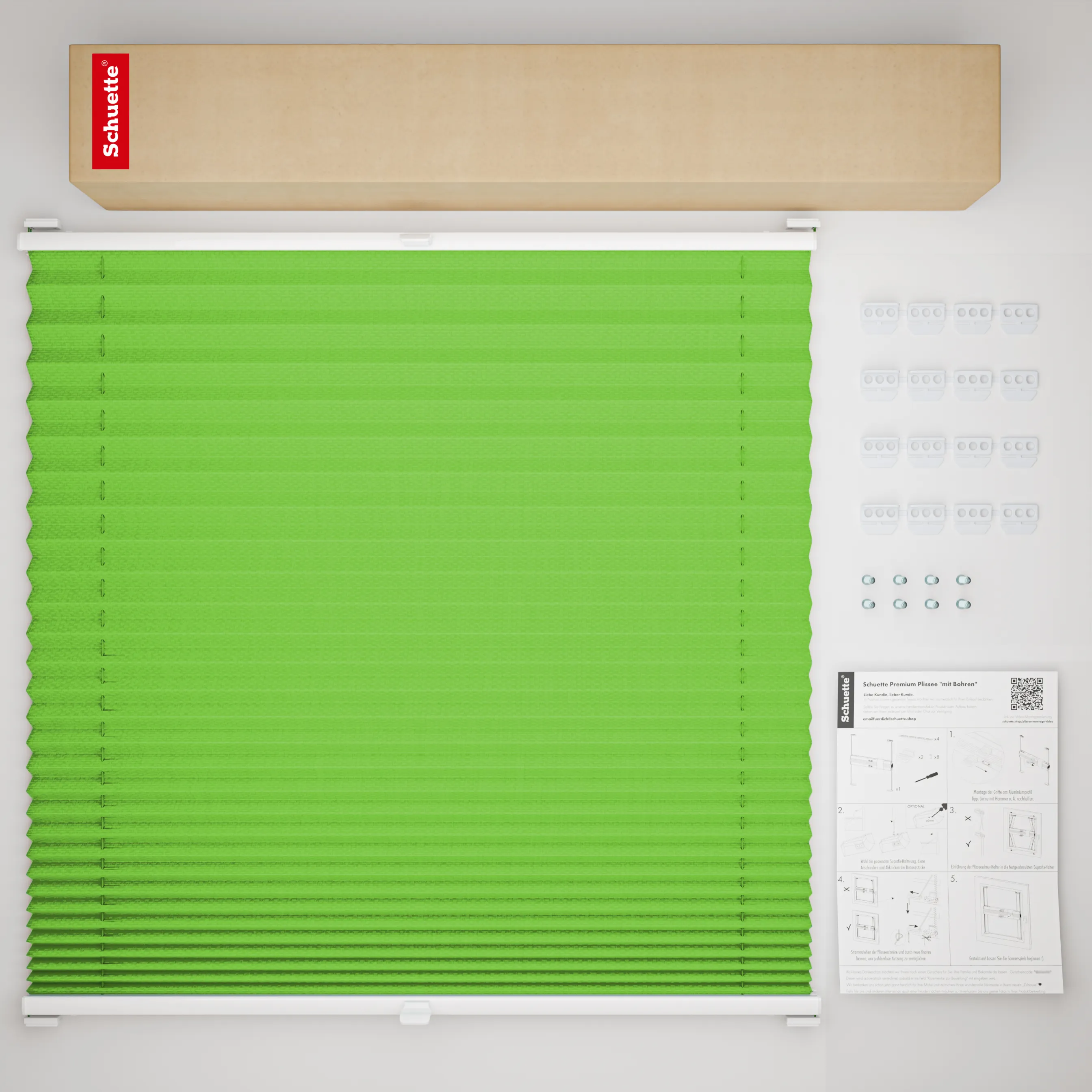 Schuette® Plissee mit Bohren nach Maß • Suprafix Halterungen “Mit Bohren” • Premium Kollektion: Green Meadow (Grün) • Profilfarbe: Anthrazit