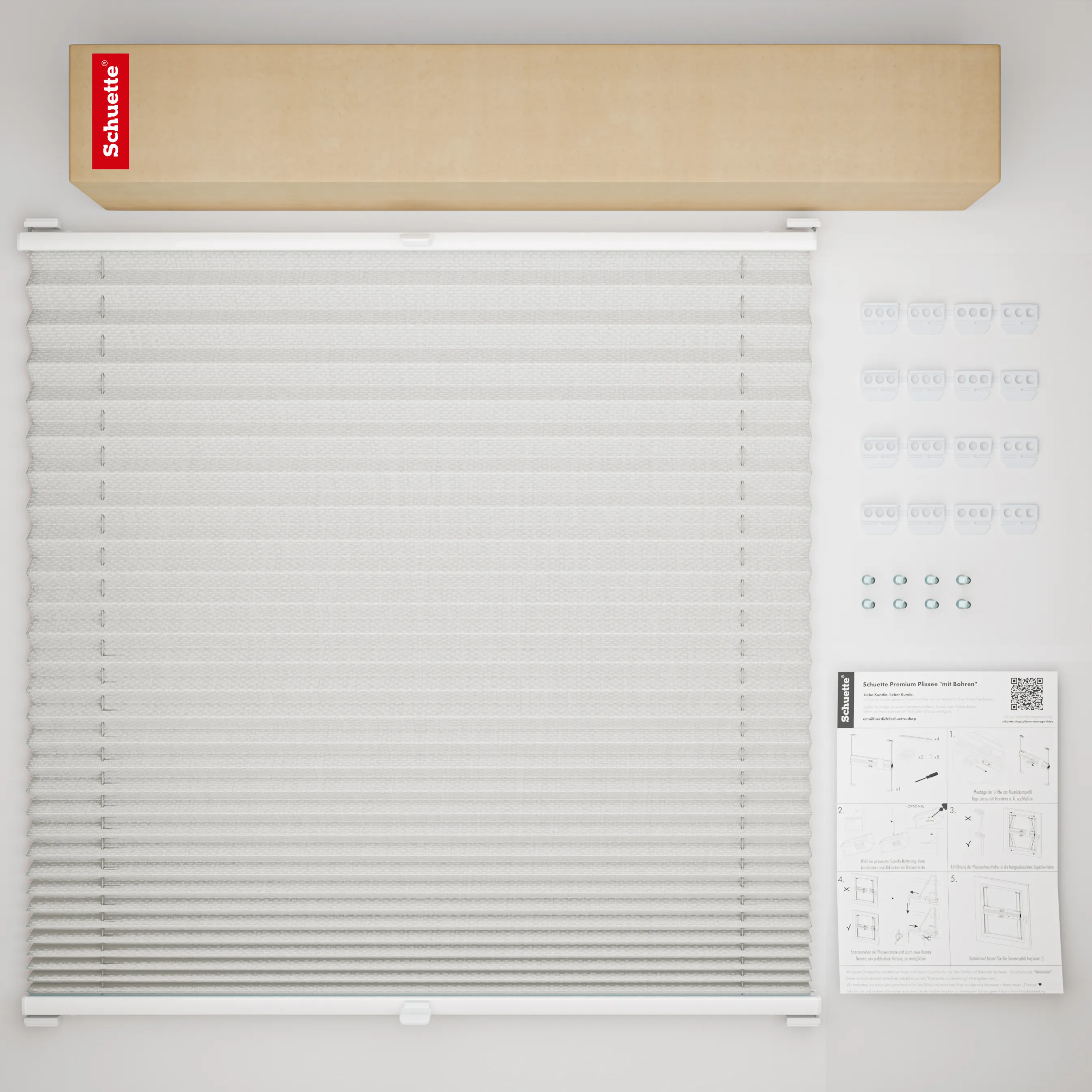Schuette® Plissee mit Bohren nach Maß • Suprafix Halterungen “Mit Bohren” • Thermo Kollektion: Spring Cloud (Grau) • Profilfarbe: Anthrazit