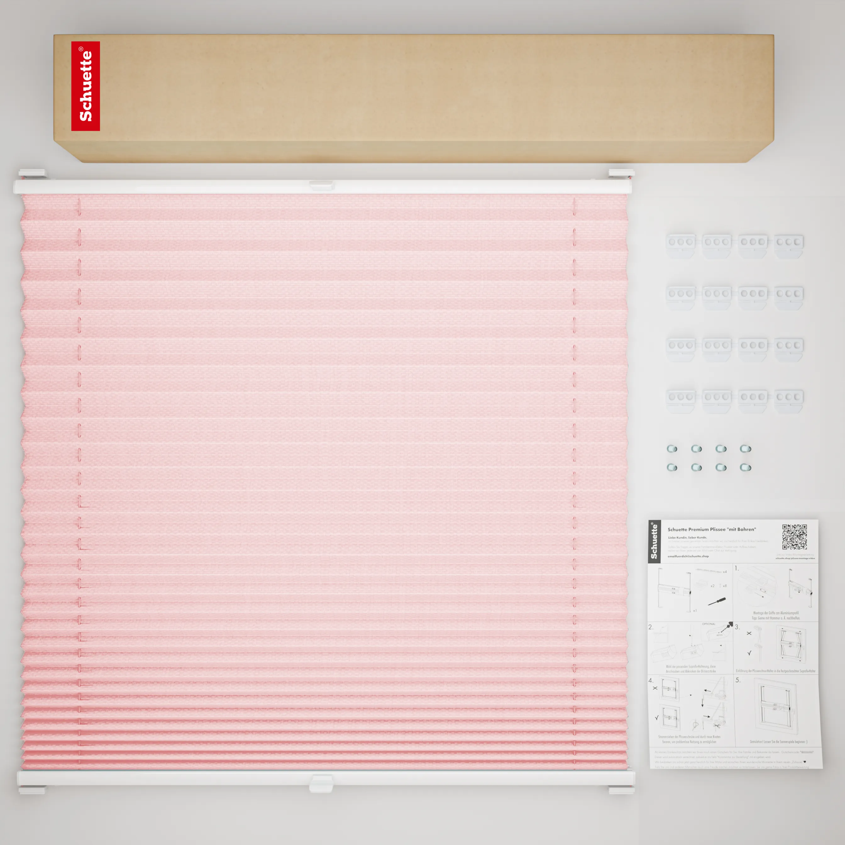 Schuette® Plissee mit Bohren nach Maß • Suprafix Halterungen “Mit Bohren” • Thermo Kollektion: Rosewater (Rosa) • Profilfarbe: Walnuss