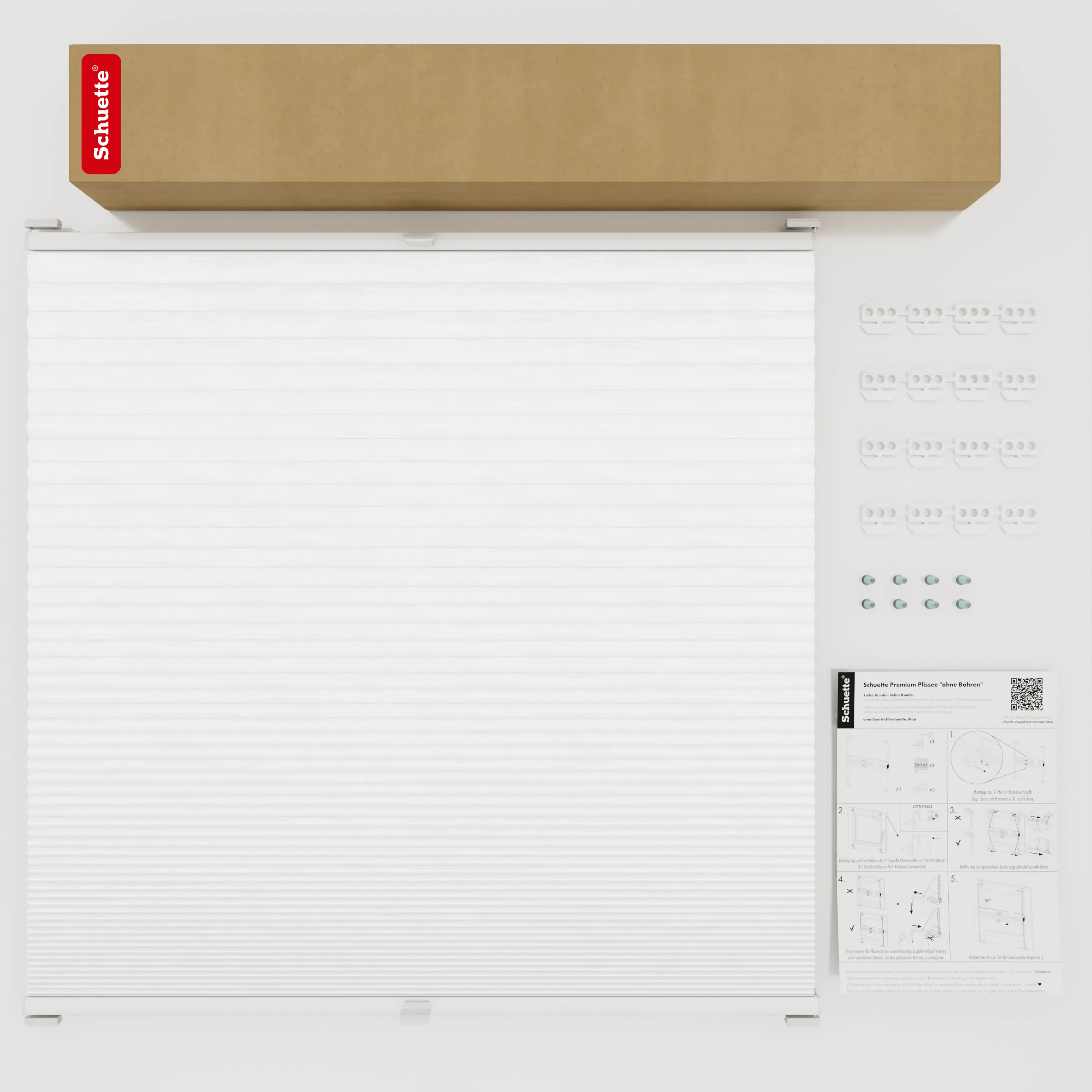 Schuette® Wabenplissee mit Bohren nach Maß • Suprafix Halterungen “Mit Bohren” • Thermo x Honey Kollektion: Coconut Kiss (Weiß) • Profilfarbe: Walnuss