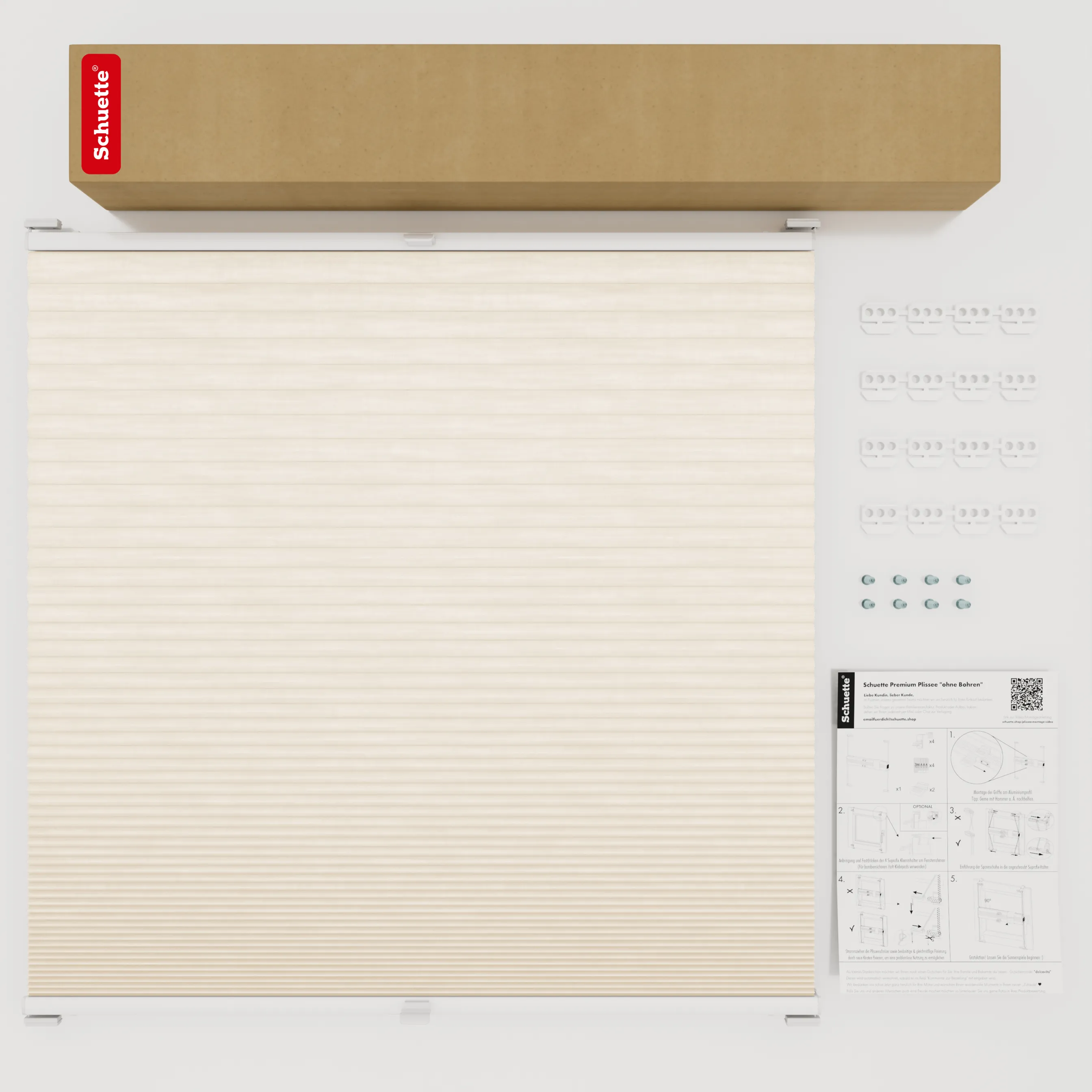 Schuette® Wabenplissee mit Bohren nach Maß • Suprafix Halterungen “Mit Bohren” • Thermo x Honey Kollektion: Tahini cream (Creme) • Profilfarbe: Walnuss