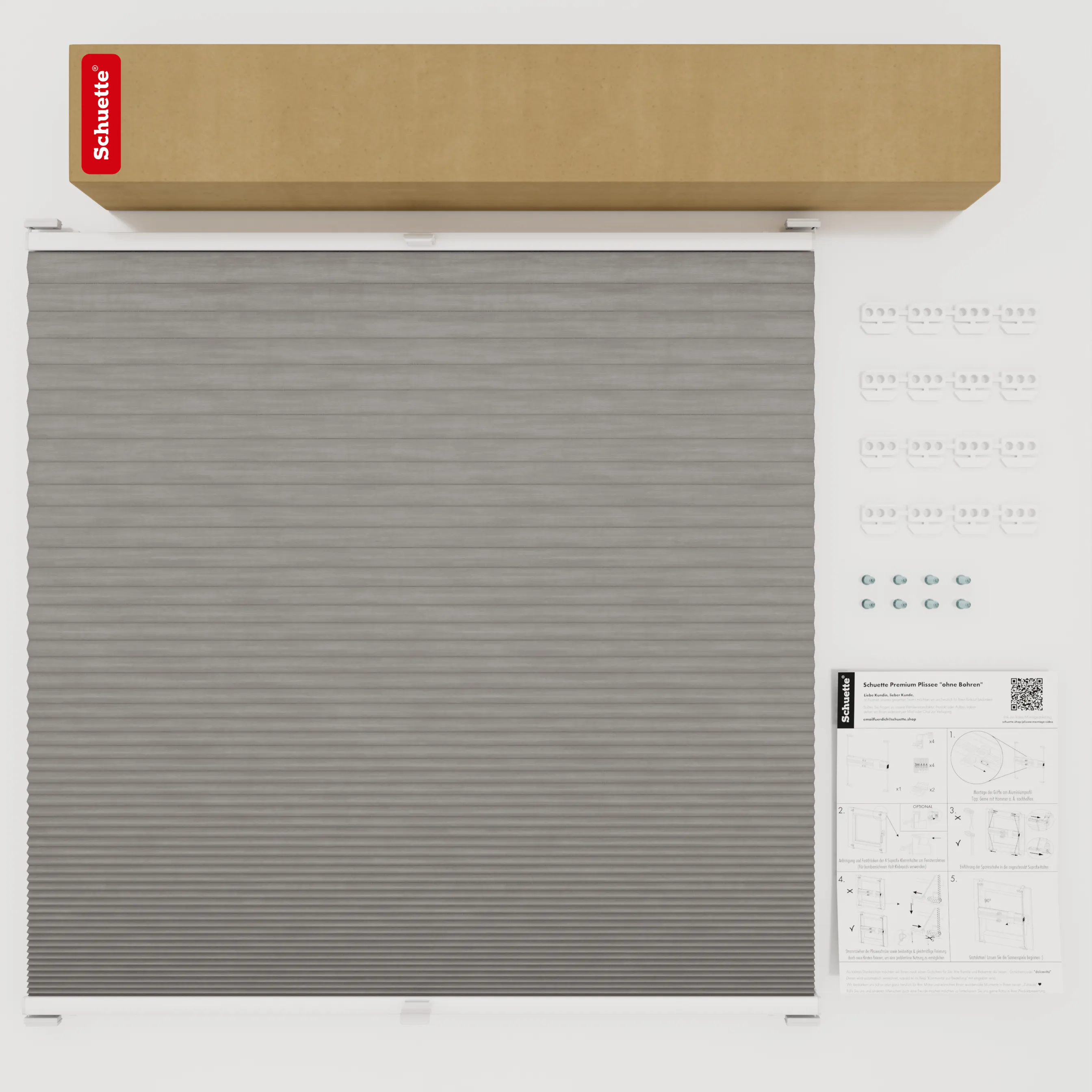 Schuette® Wabenplissee mit Bohren nach Maß • Suprafix Halterungen “Mit Bohren” • Thermo x Honey Kollektion: Overbaked (Grau) • Profilfarbe: Anthrazit