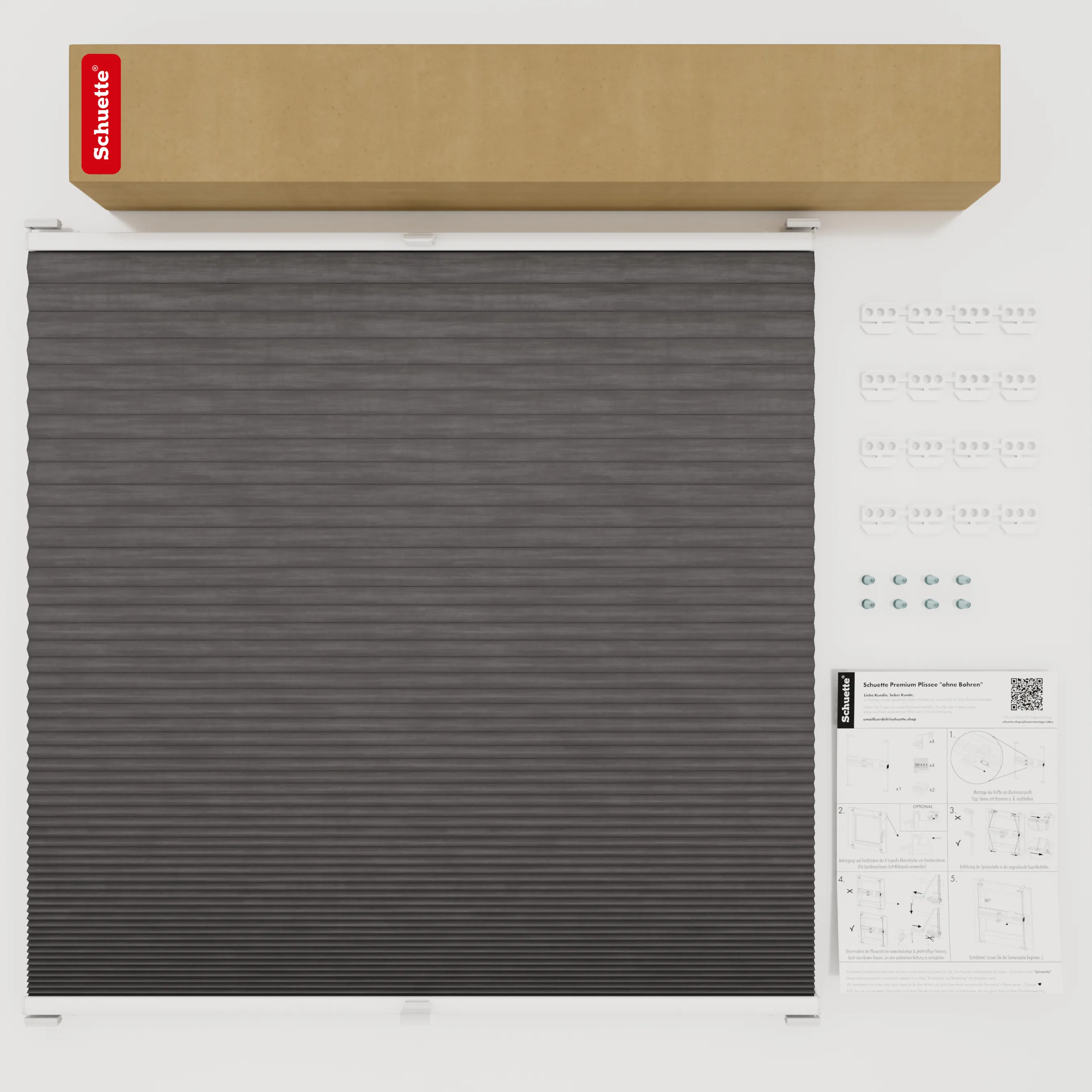 Schuette® Wabenplissee mit Bohren nach Maß • Suprafix Halterungen “Mit Bohren” • Thermo x Honey Kollektion: Midnight Snack (Schwarz) • Profilfarbe: Walnuss