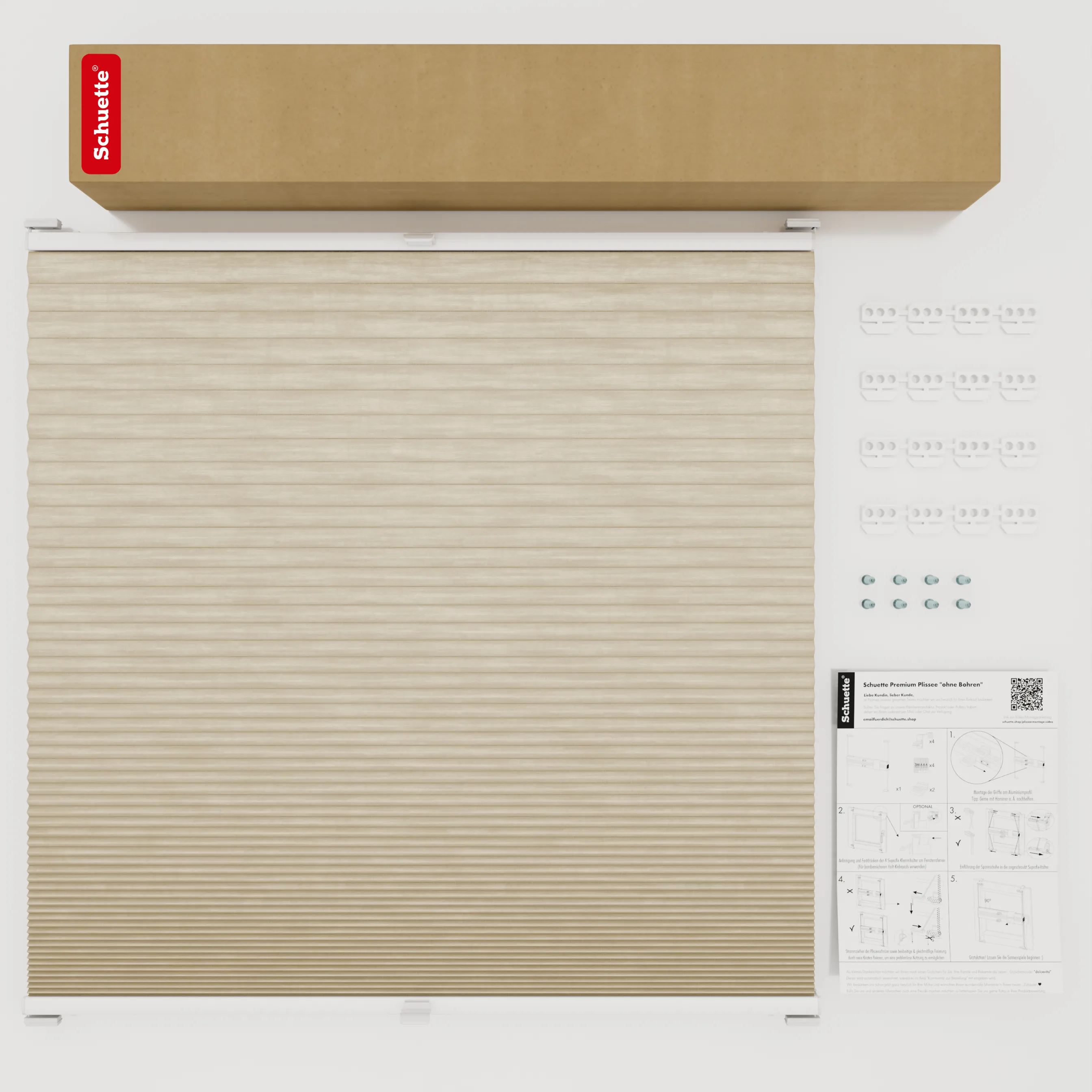 Schuette® Wabenplissee mit Bohren nach Maß • Suprafix Halterungen “Mit Bohren” • Thermo x Honey Kollektion: Latte Mood (Sandbeige) • Profilfarbe: Anthrazit