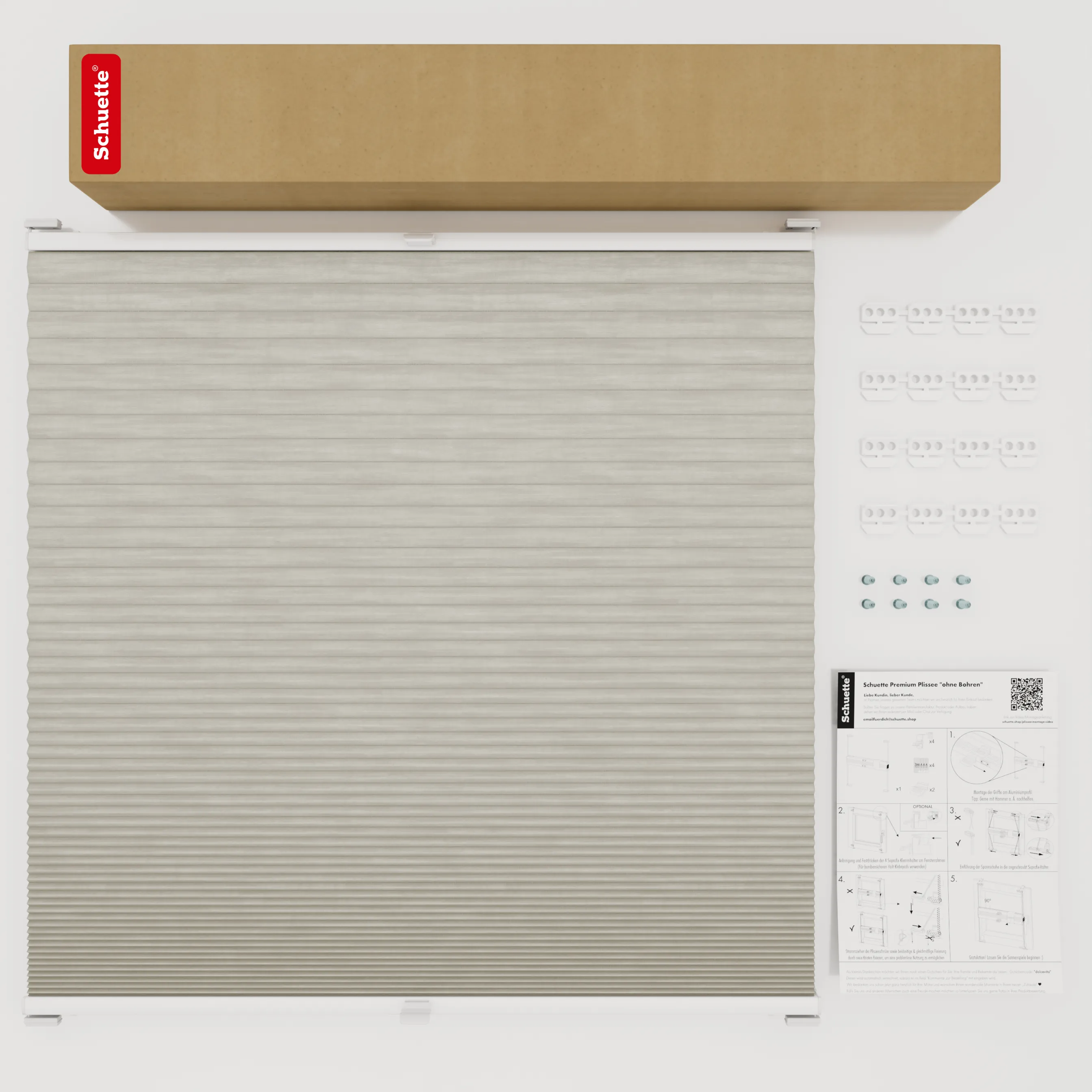 Schuette® Wabenplissee mit Bohren nach Maß • Suprafix Halterungen “Mit Bohren” • Thermo x Honey Kollektion: Chia Later! (Grau) • Profilfarbe: Silber