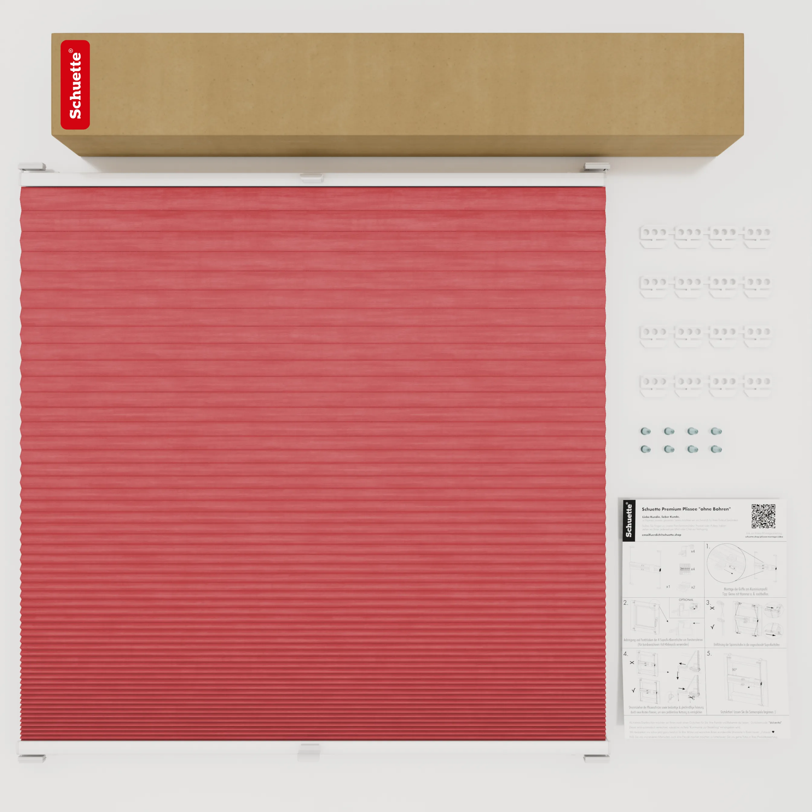 Schuette® Wabenplissee mit Bohren nach Maß • Suprafix Halterungen “Mit Bohren” • Thermo x Honey Kollektion: Cherrished (Rot) • Profilfarbe: Braun