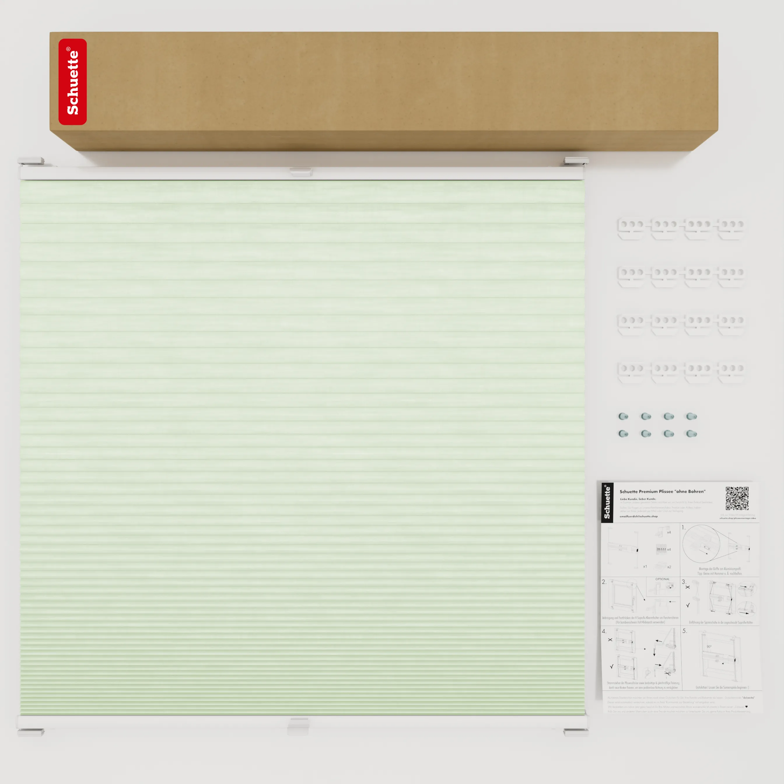 Schuette® Wabenplissee mit Bohren nach Maß • Suprafix Halterungen “Mit Bohren” • Thermo x Honey Kollektion: Let’s Matcha! (Pastellgrün) • Profilfarbe: Anthrazit