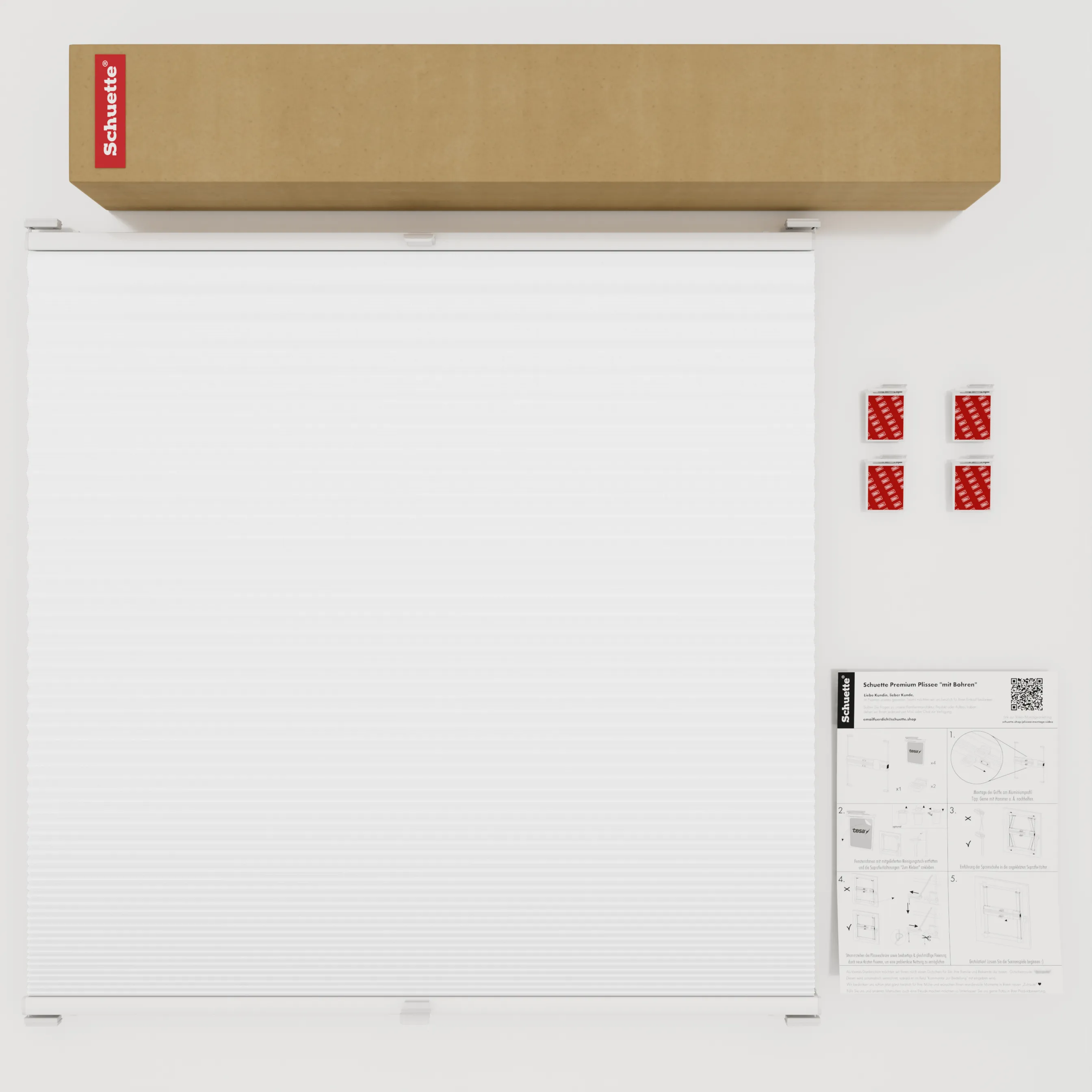 Schuette® Wabenplissee ohne Bohren nach Maß • Klebehalter & Schraubhalter 2in1 Set "Letsbond" Transparent • Honey Kollektion: Moonlight (Weiß) • Profilfarbe: Walnuss