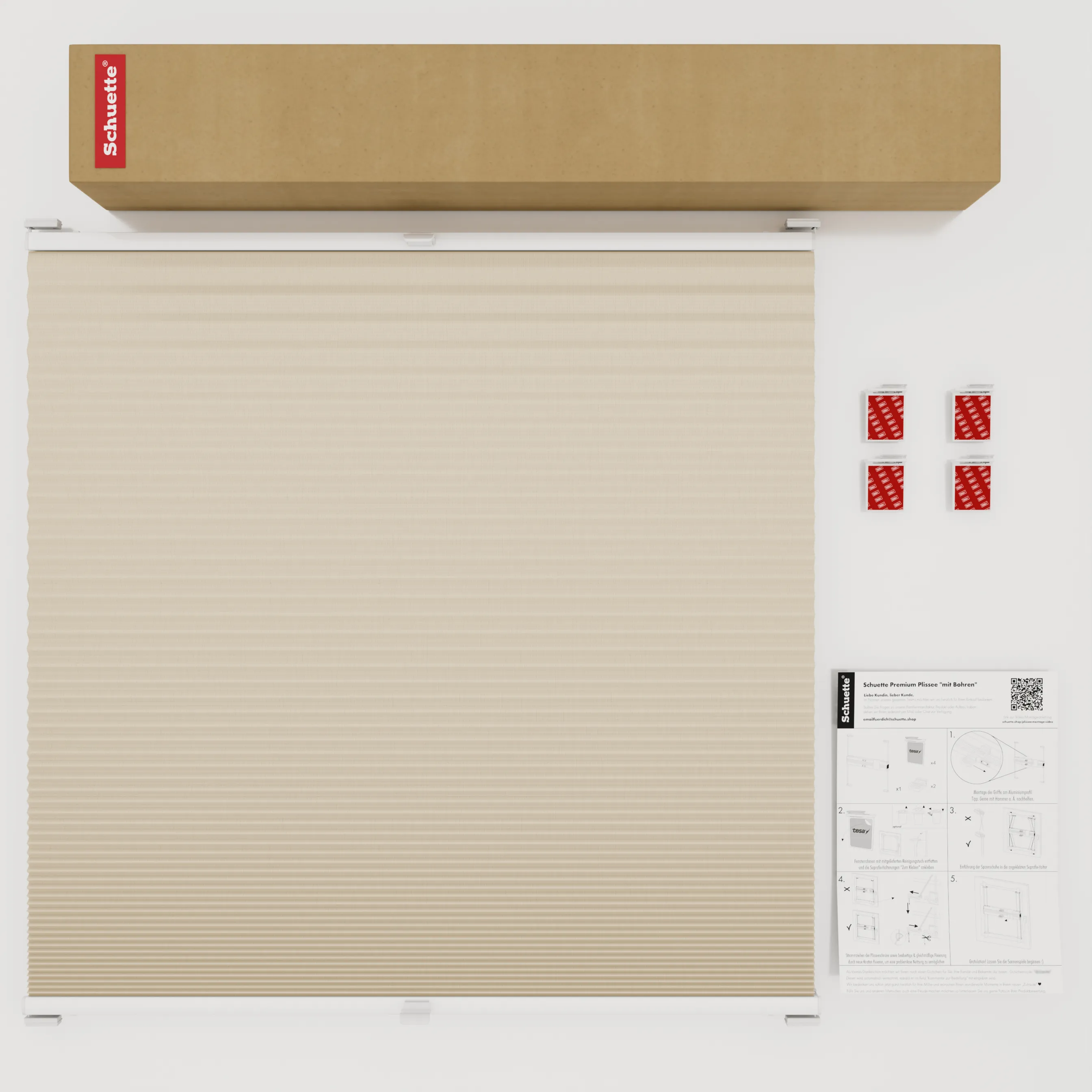 Schuette® Wabenplissee ohne Bohren nach Maß • Klebehalter & Schraubhalter 2in1 Set "Letsbond" • Honey Kollektion: The Dune (Beige) • Profilfarbe: Silber