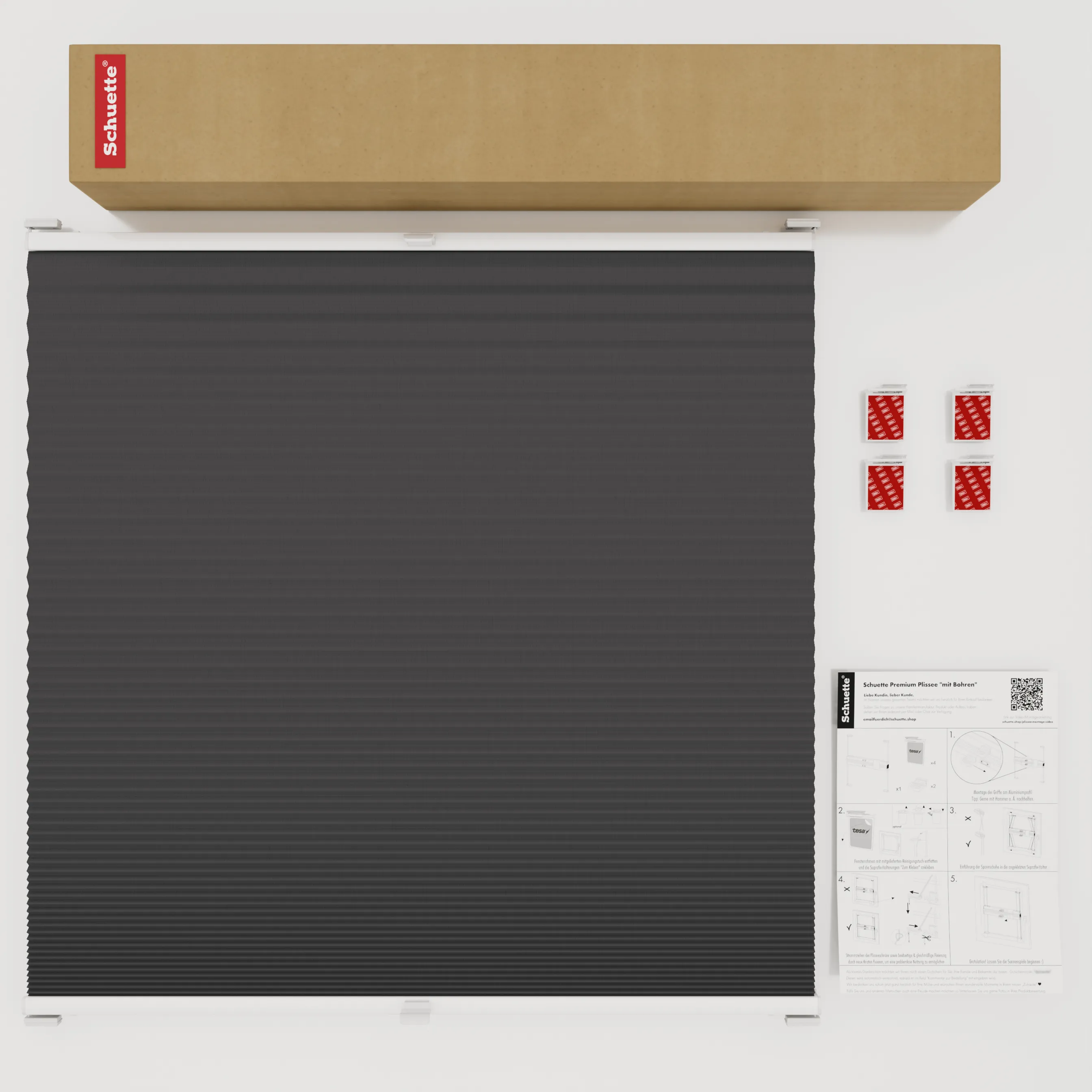 Schuette® Wabenplissee ohne Bohren nach Maß • Klebehalter & Schraubhalter 2in1 Set "Letsbond" • Honey Kollektion: Starry Night (Schwarz) • Profilfarbe: Braun