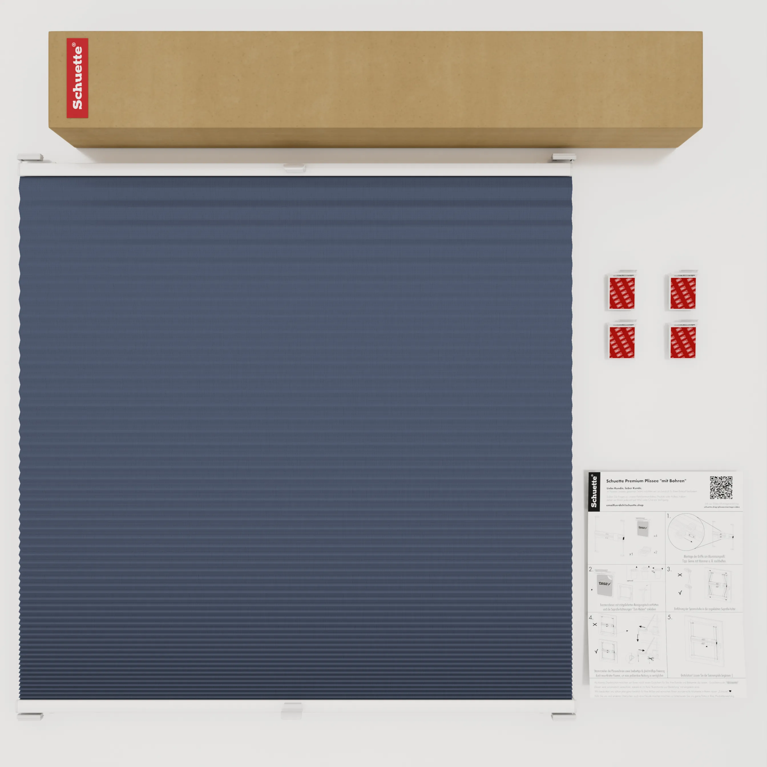 Schuette® Wabenplissee ohne Bohren nach Maß • Klebehalter & Schraubhalter 2in1 Set "Letsbond" • Honey Kollektion: Arctic Ocean (Dunkelblau) • Profilfarbe: Eiche