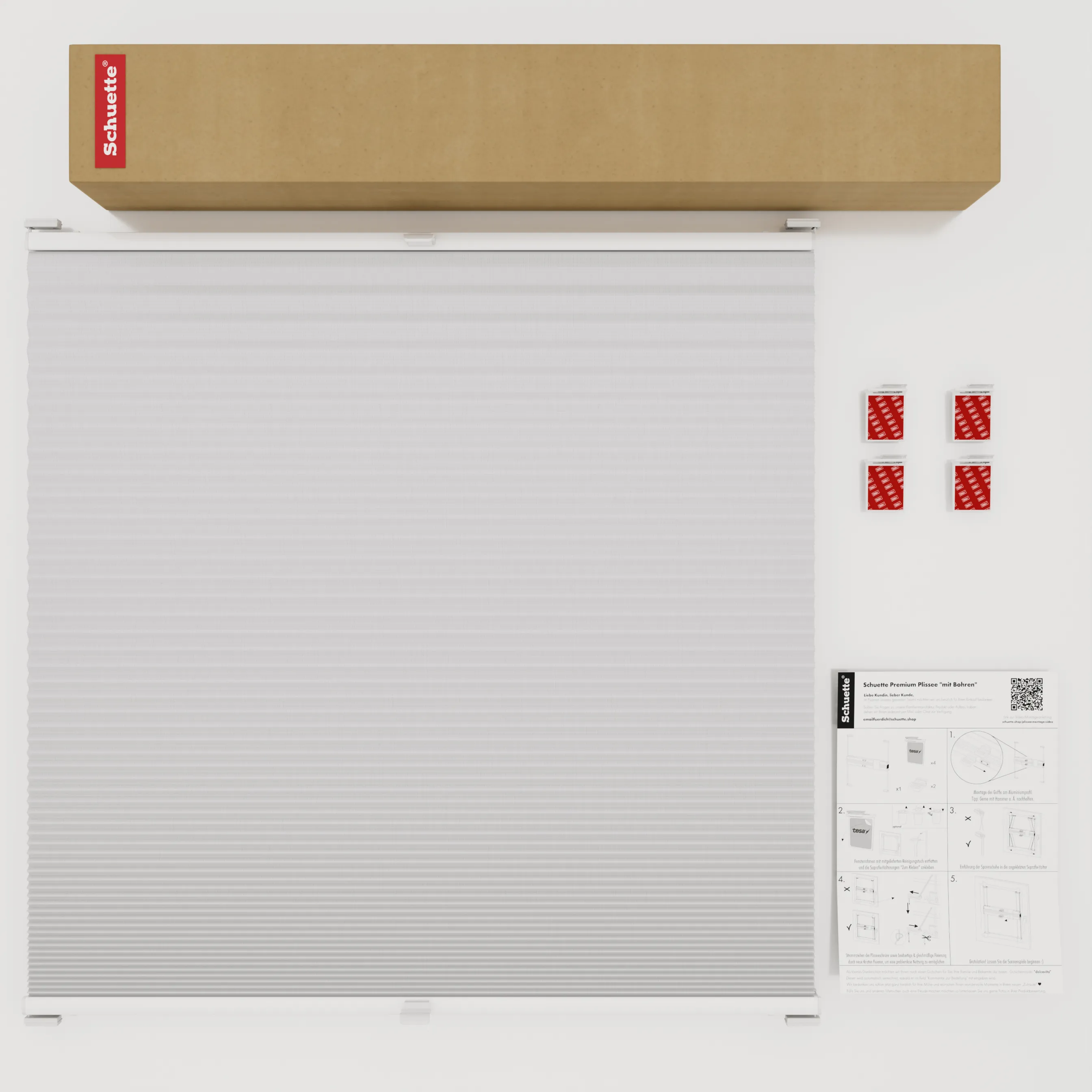 Schuette® Wabenplissee ohne Bohren nach Maß • Klebehalter & Schraubhalter 2in1 Set "Letsbond" • Honey Kollektion: Gray-zy in Love (Pastellgrau) • Profilfarbe: Weiß