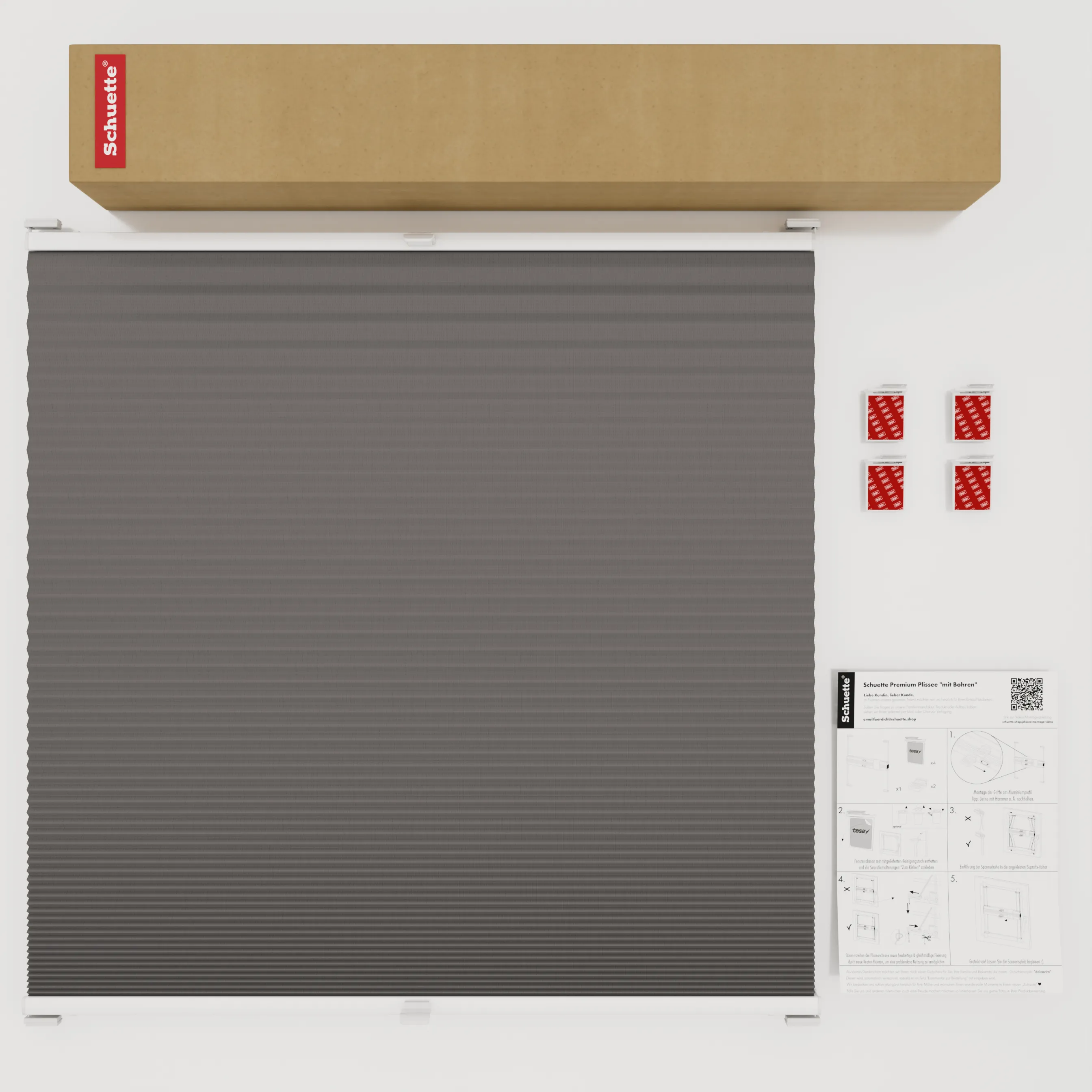 Schuette® Wabenplissee ohne Bohren nach Maß • Klebehalter & Schraubhalter 2in1 Set "Letsbond" • Honey Kollektion: Swiss Chocolate (Taupe) • Profilfarbe: Anthrazit