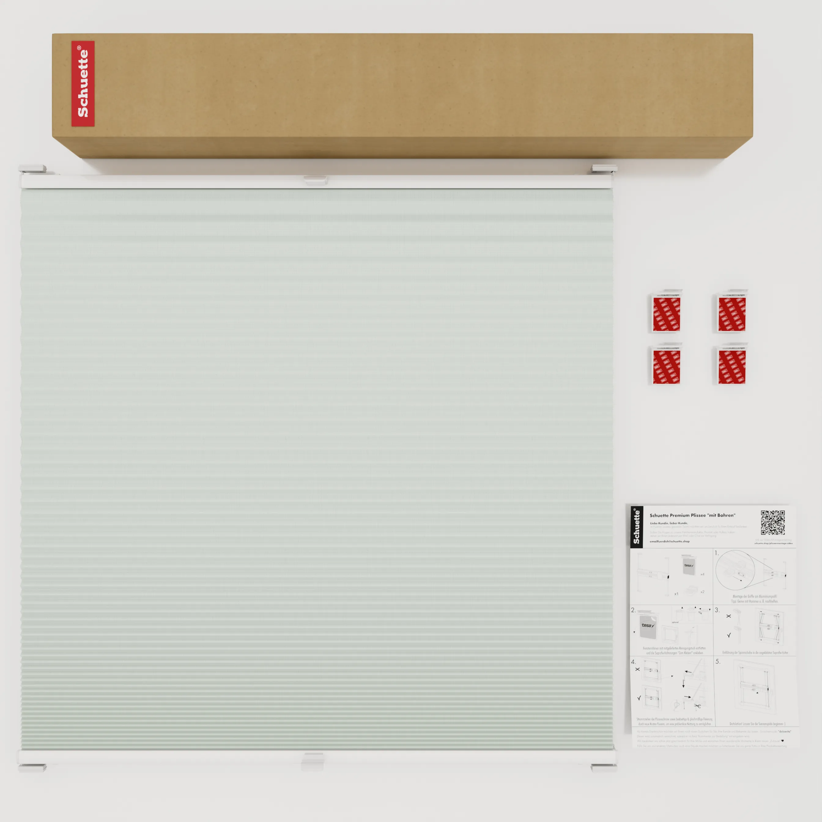 Schuette® Wabenplissee ohne Bohren nach Maß • Klebehalter & Schraubhalter 2in1 Set "Letsbond" Transparent • Honey Kollektion: Tinkerbell Twinkle (Pastellgrün) • Profilfarbe: Eiche