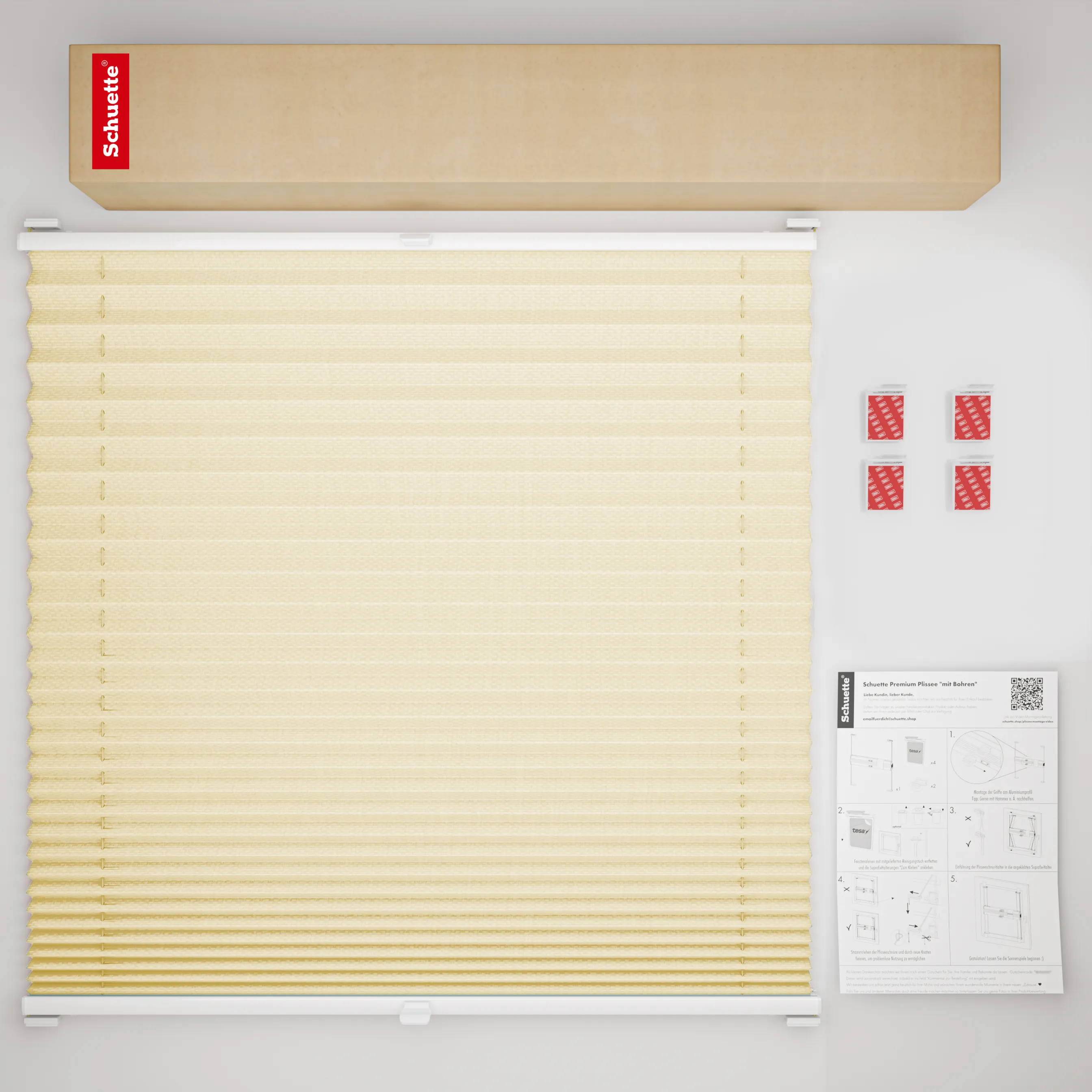 Schuette® Plissee ohne Bohren nach Maß • Suprafix Halterung “Zum Kleben” • Thermo Kollektion: Milk Tea (Beige) • Profilfarbe: Silber