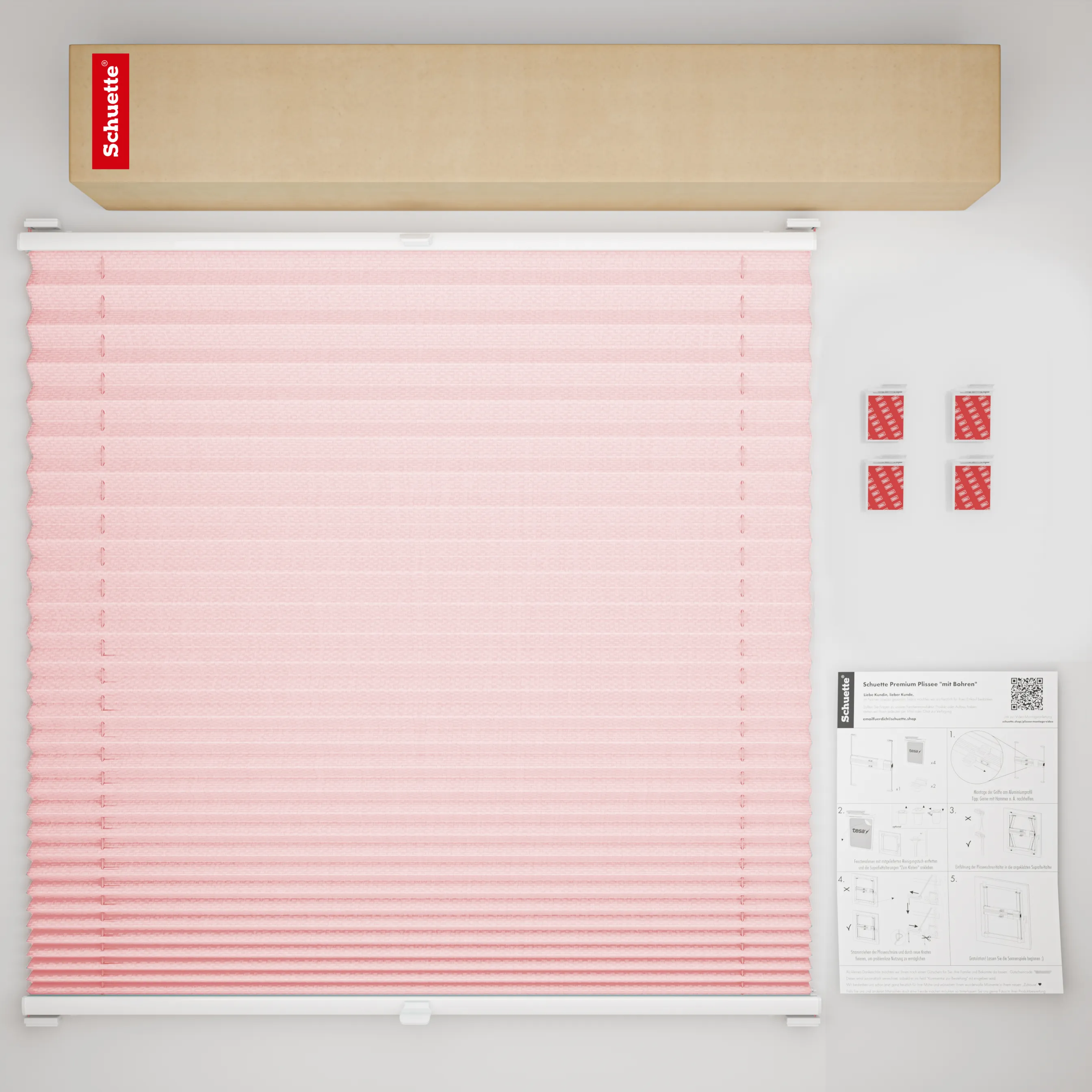 Schuette® Plissee ohne Bohren nach Maß • Suprafix Halterung “Zum Kleben” • Thermo Kollektion: Rosewater (Rosa) • Profilfarbe: Weiß