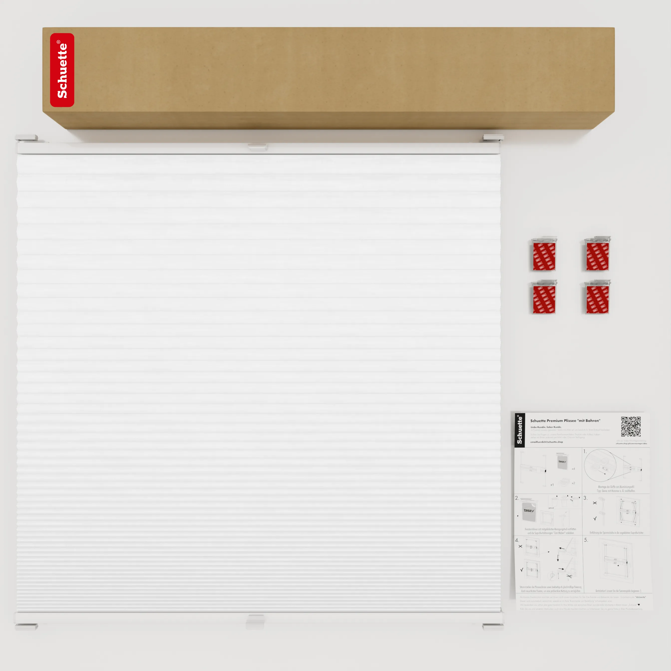 Schuette® Wabenplissee ohne Bohren nach Maß • Klebehalter & Schraubhalter 2in1 Set "Letsbond" Transparent • Thermo x Honey Kollektion: Coconut Kiss (Weiß) • Profilfarbe: Walnuss