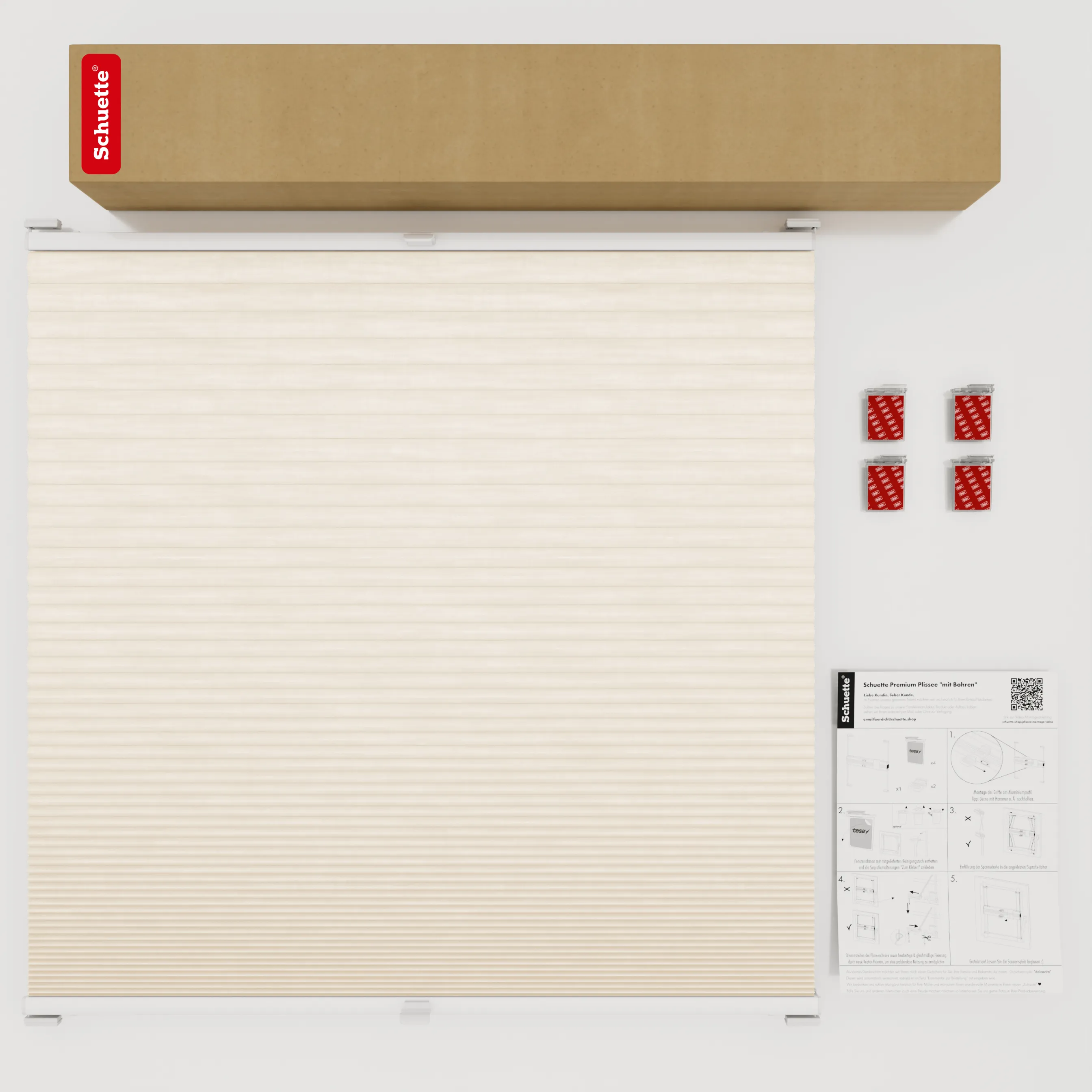 Schuette® Wabenplissee ohne Bohren nach Maß • Klebehalter & Schraubhalter 2in1 Set "Letsbond" Transparent • Thermo x Honey Kollektion: Tahini cream (Creme) • Profilfarbe: Silber